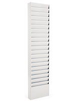 White steel wall file organizer features a multi-tier design