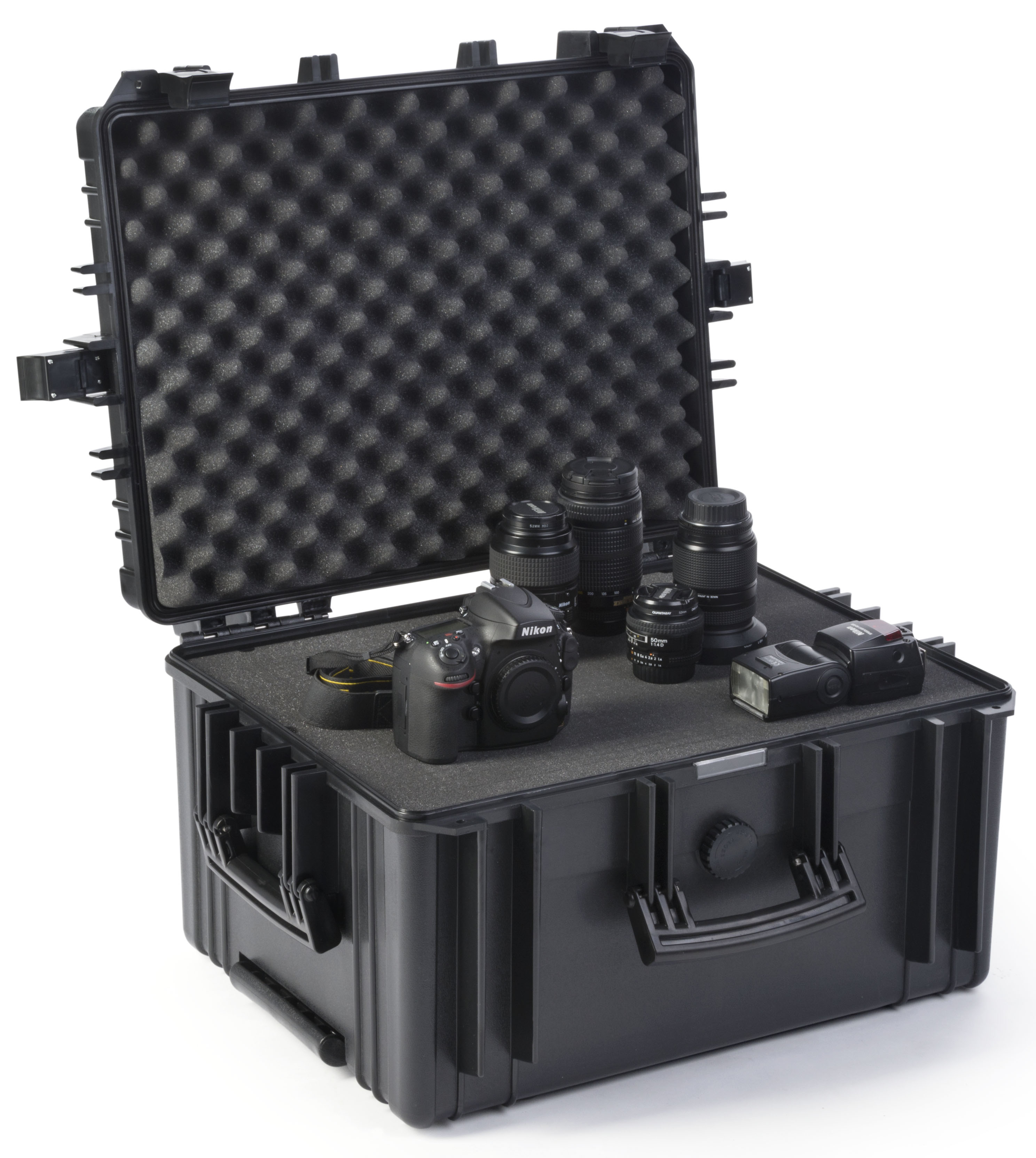 29 x 13.5 Shipping & Storage Hard Shell Case w/ Wheels & Handle, Foam Inserts - Black - Image 2
