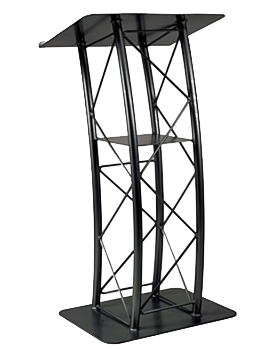 black truss-style podium