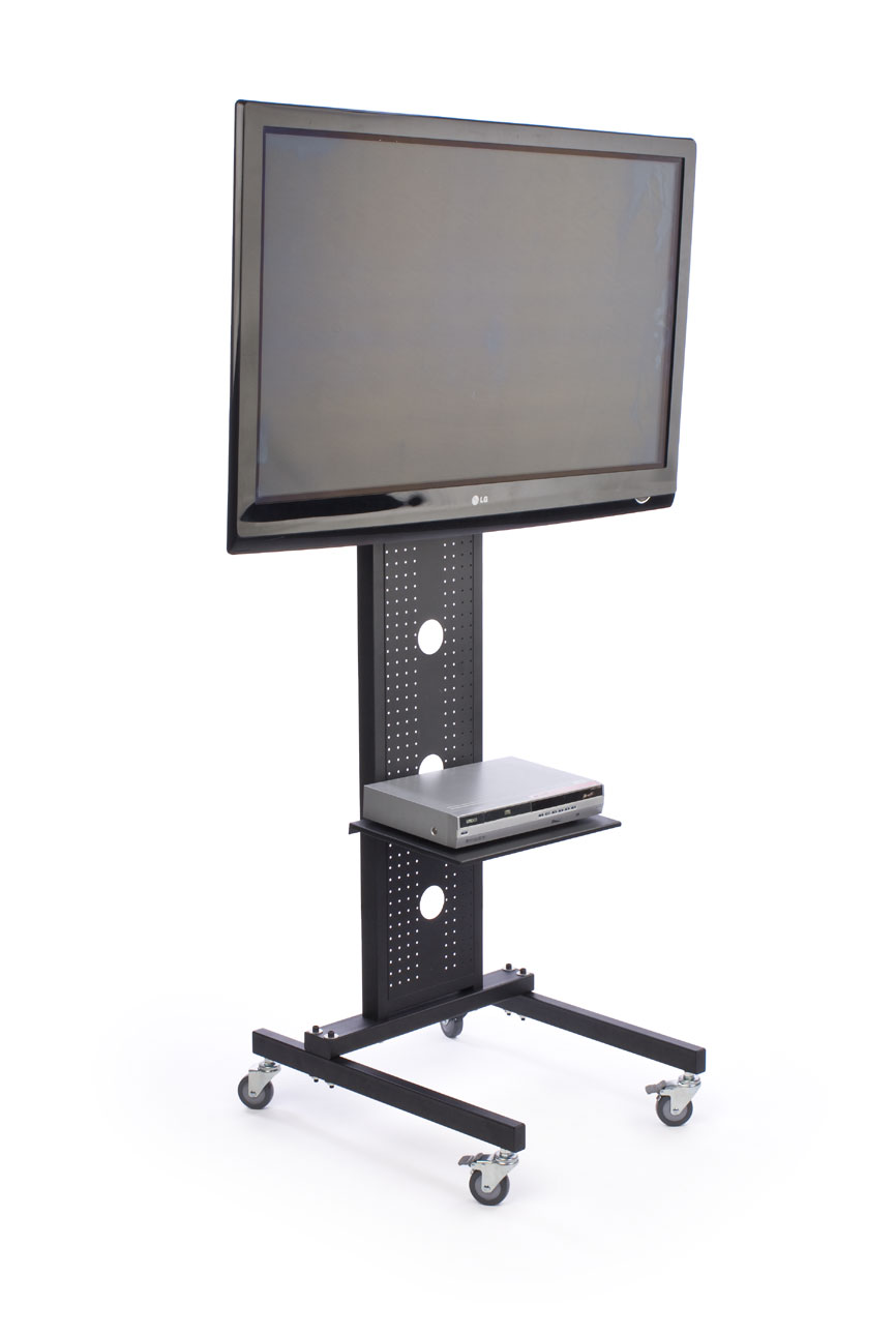 Tv Monitor Rack TV Stands | Black Metal Monitor Rack with (1) Shelf | Displays2Go