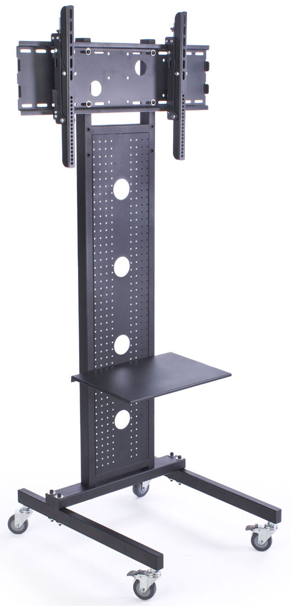 Tv Monitor Rack TV Stands | Black Metal Monitor Rack with (1) Shelf | Displays2Go