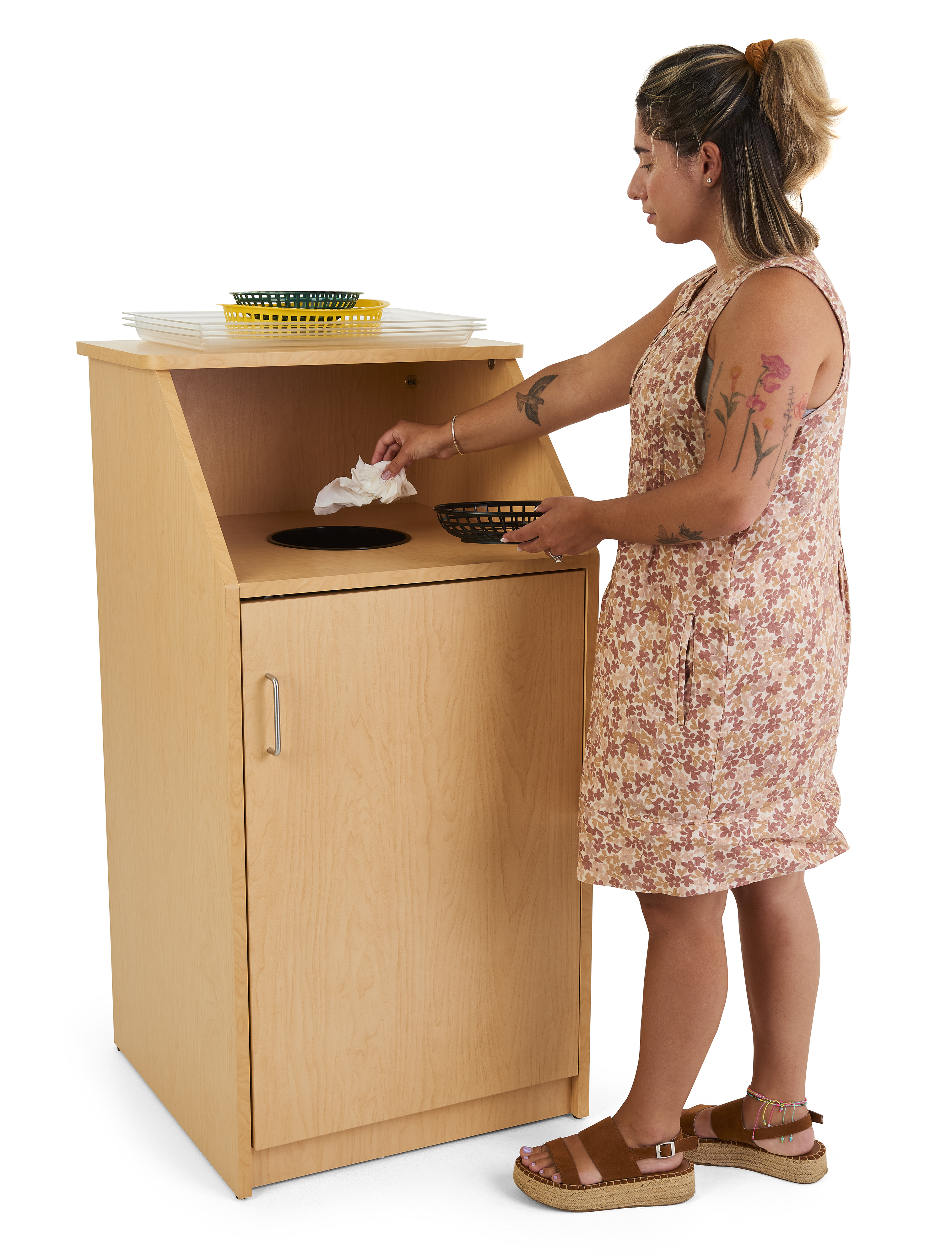 Trash Receptacle for 36 Gallon Bin, Circular Top Opening - Maple - Image 5