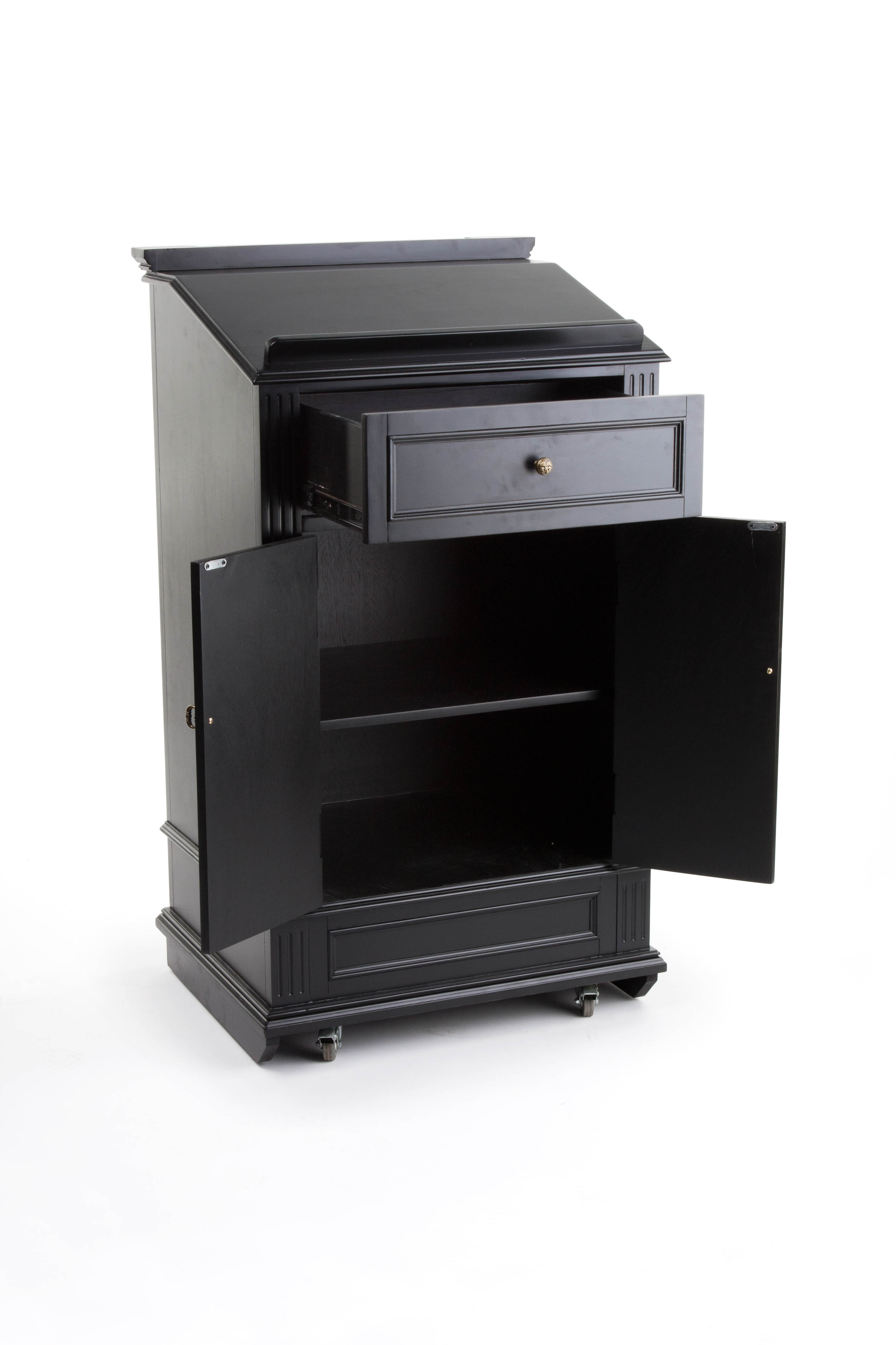 Podium for Floor, Cabinet, Drawer u0026 Wheels, Ornate Hardware - Black - Image 3