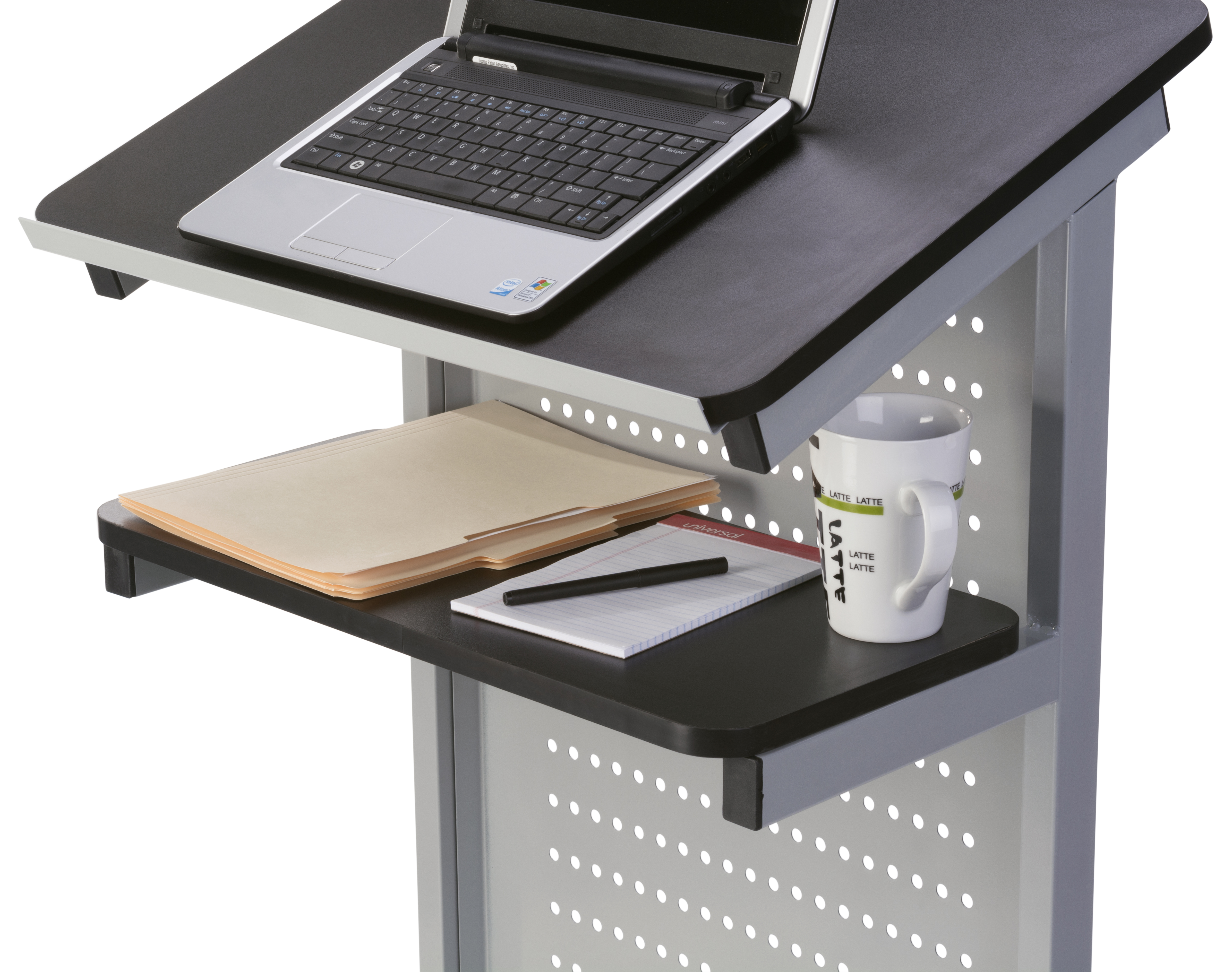 Laptop Presentation Cart | Silver Frame & Black Top | Displays2Go