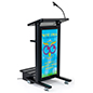 Mobile lectern with custom backlit graphic and gooseneck holder for wireless microphone