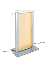 Illuminated frosted acrylic lectern has a yellow LED light