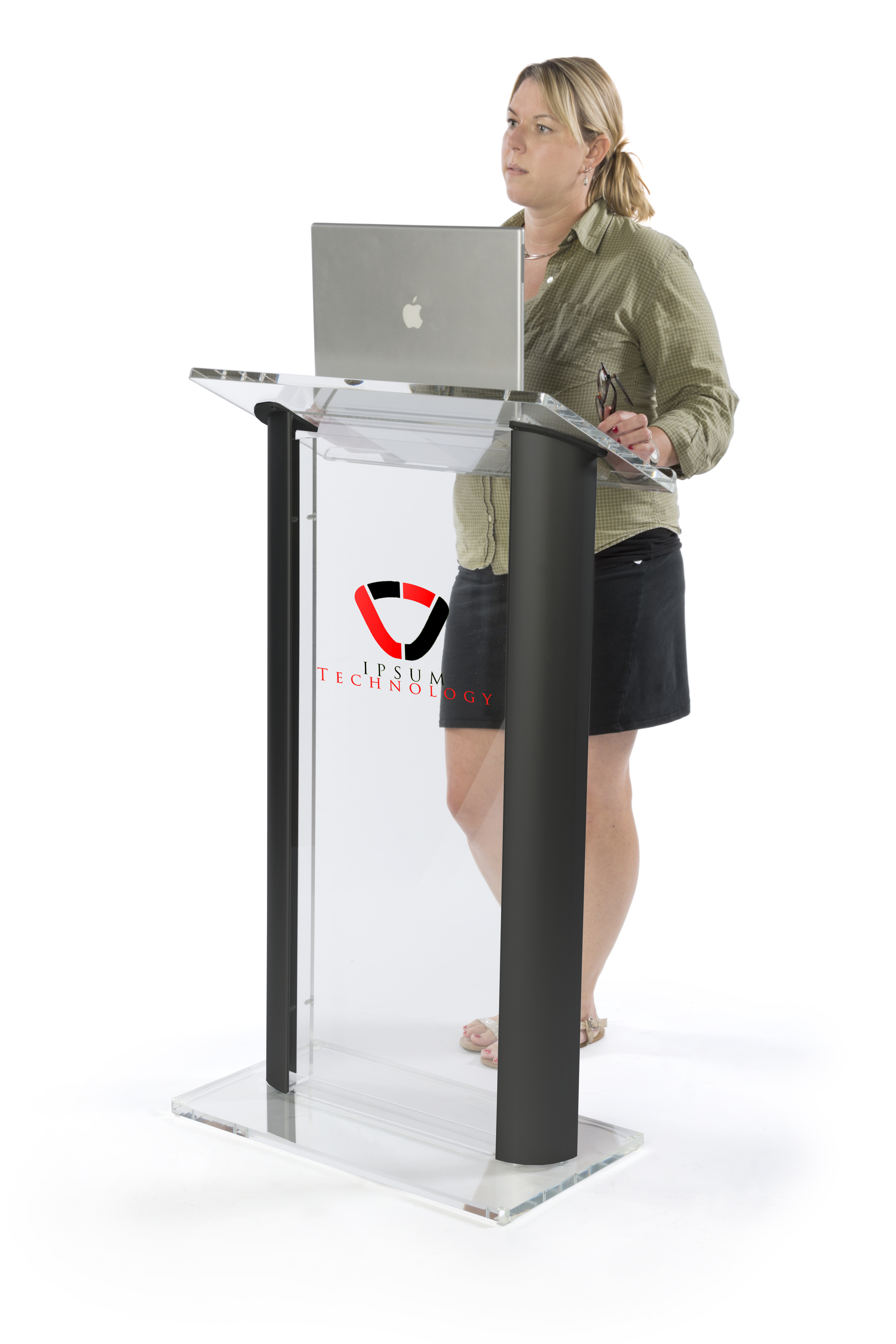 Acrylic and Aluminum Podium, Clear Panel, 2 Color Imprint – Black - Image 4