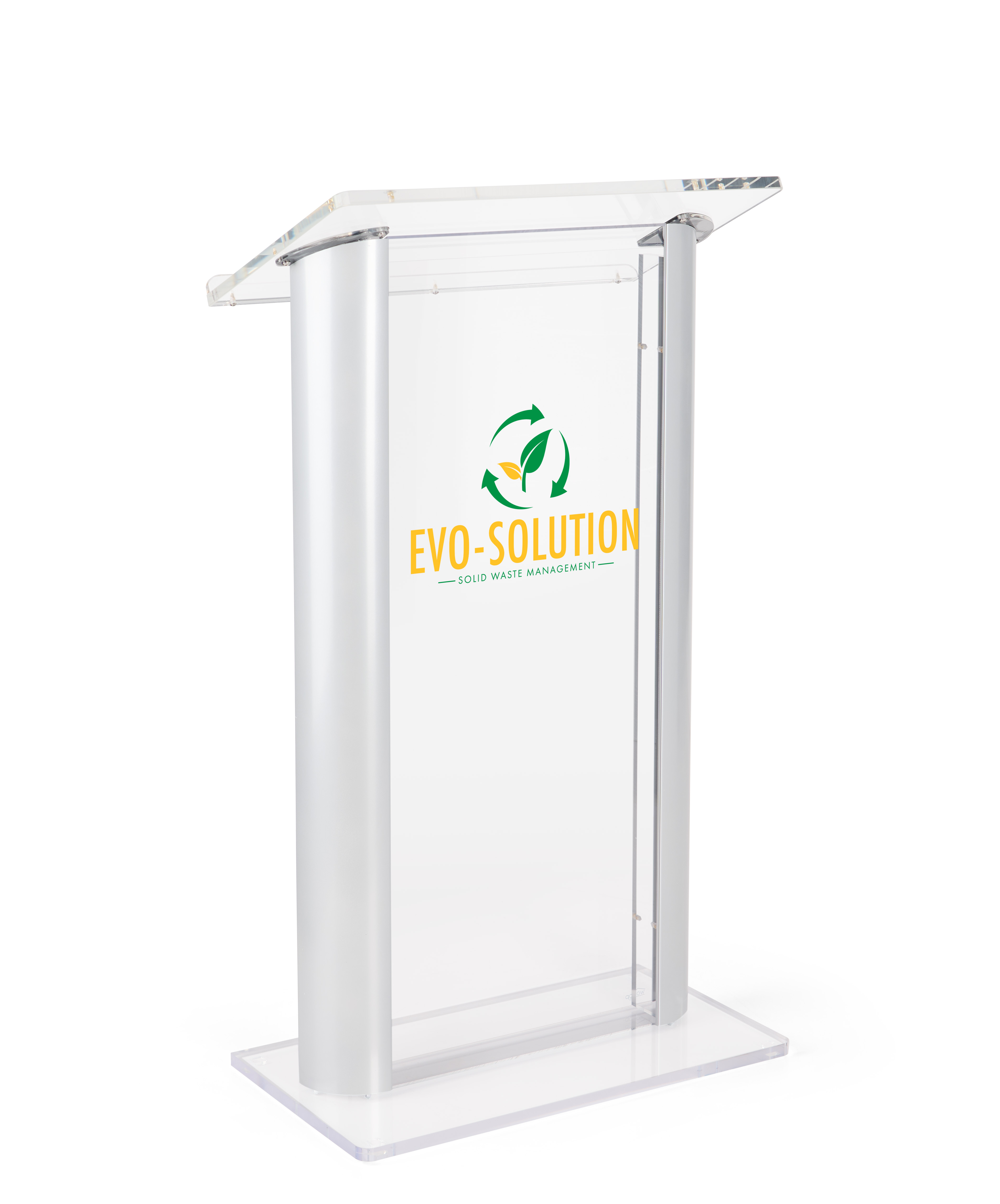 Recycled Acrylic Podium with Aluminum Sides, 2-Color Custom Graphic - Silver - Image 2