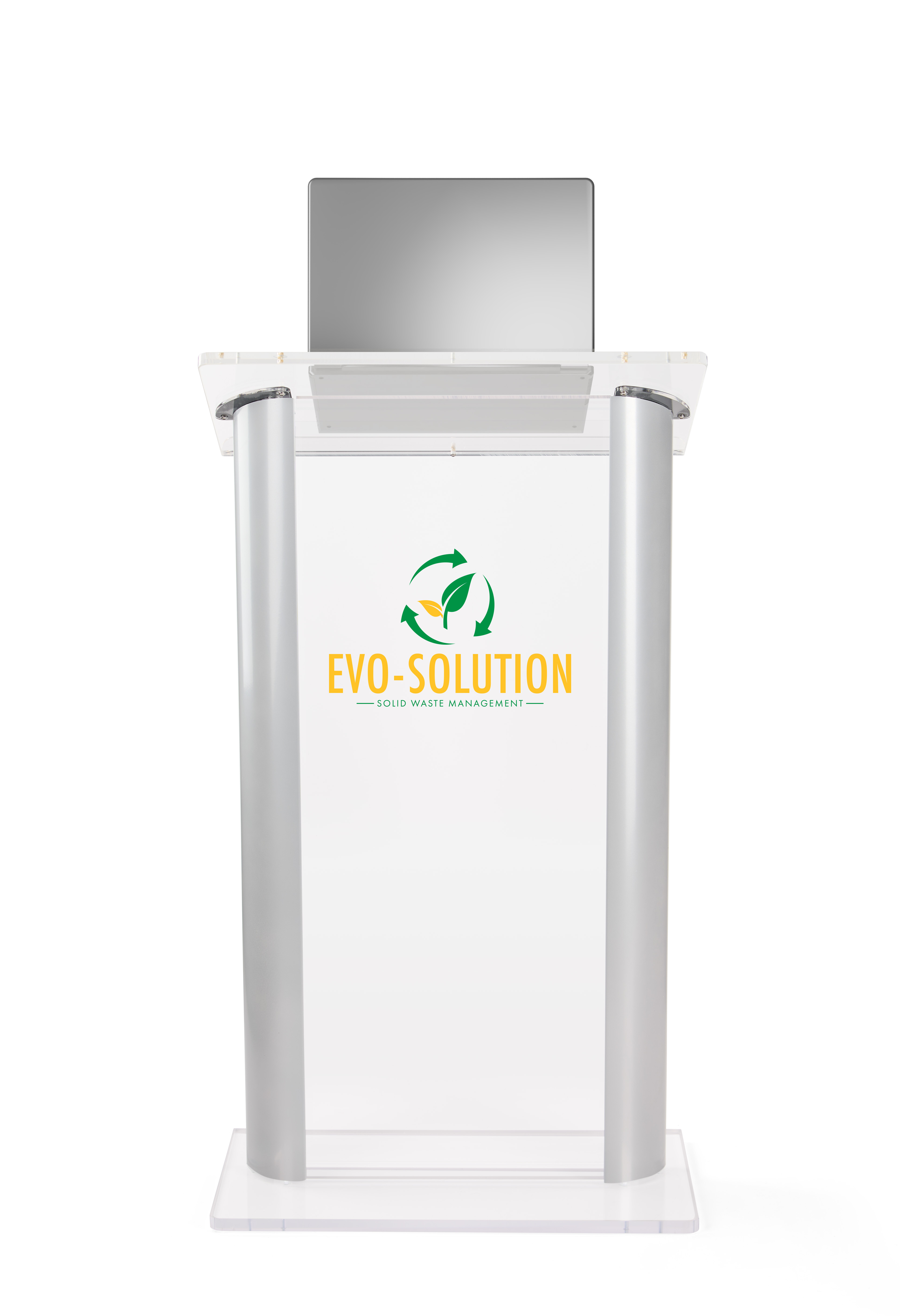 Recycled Acrylic Podium with Aluminum Sides, 2-Color Custom Graphic - Silver - Image 3