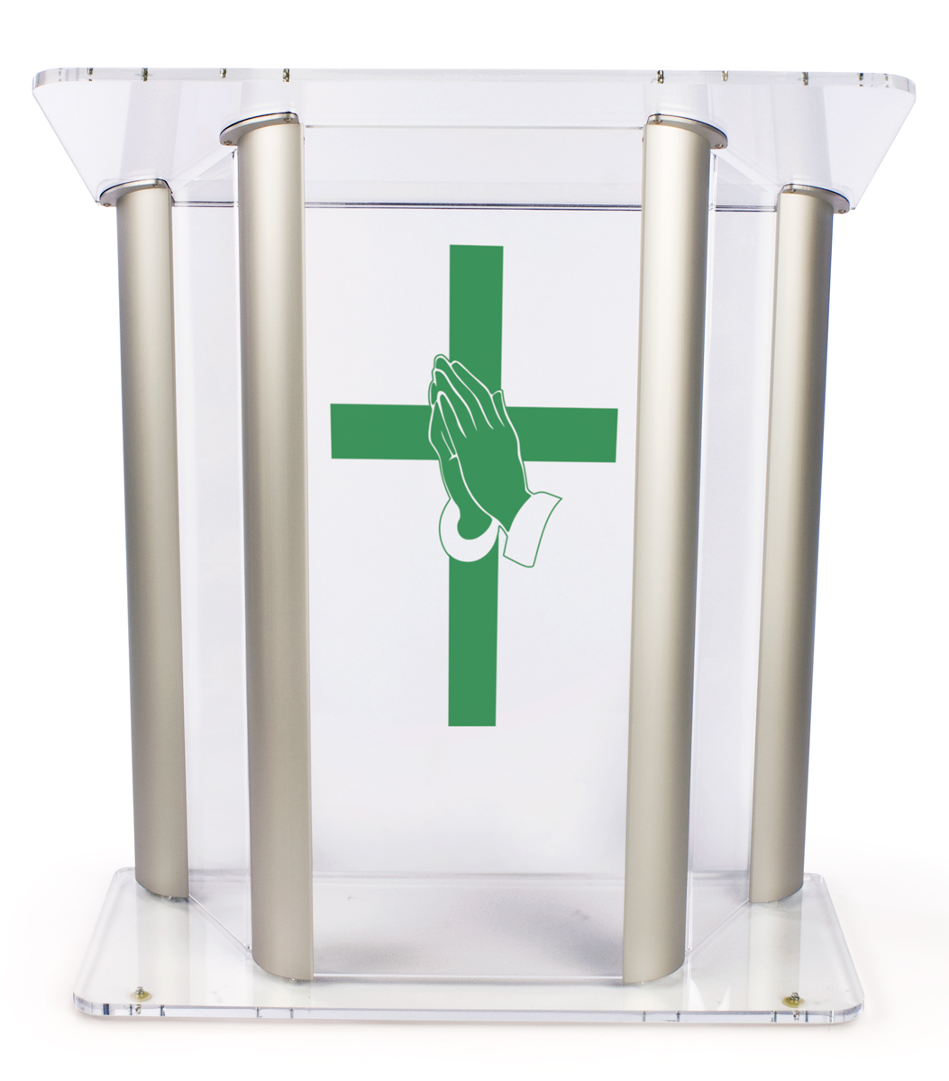 Wide Pulpit with Prayer Hands Cross | Vinyl Imprinted Graphic | Displays2Go