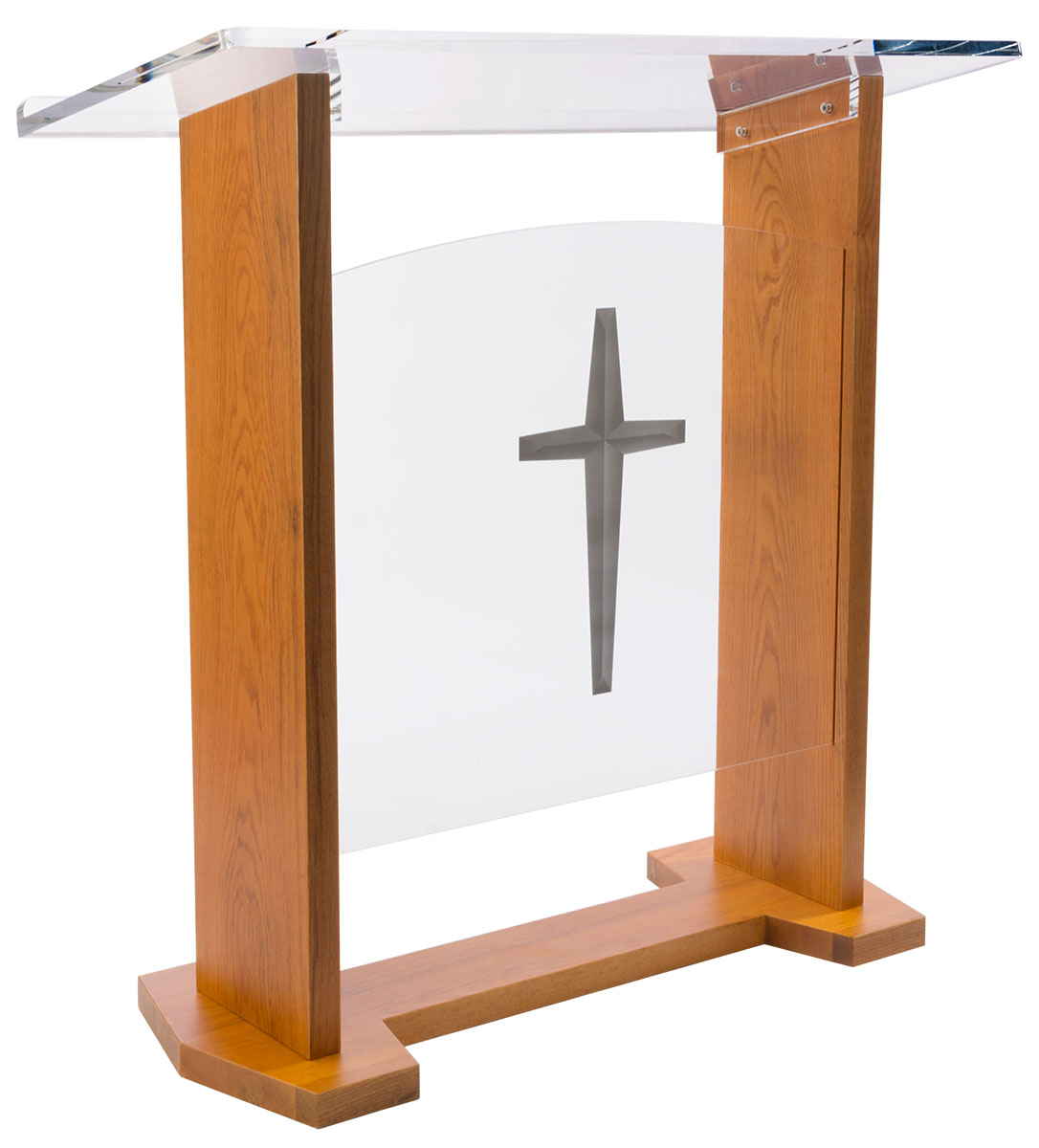 Wood & Acrylic Podium, Optional Cross & Plain Front Panel 46.5" Tall - Light Oak - Image 2