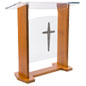 Wood & Acrylic Podium, Optional Cross & Plain Front Panel 46.5" Tall - Light Oak - Image 6