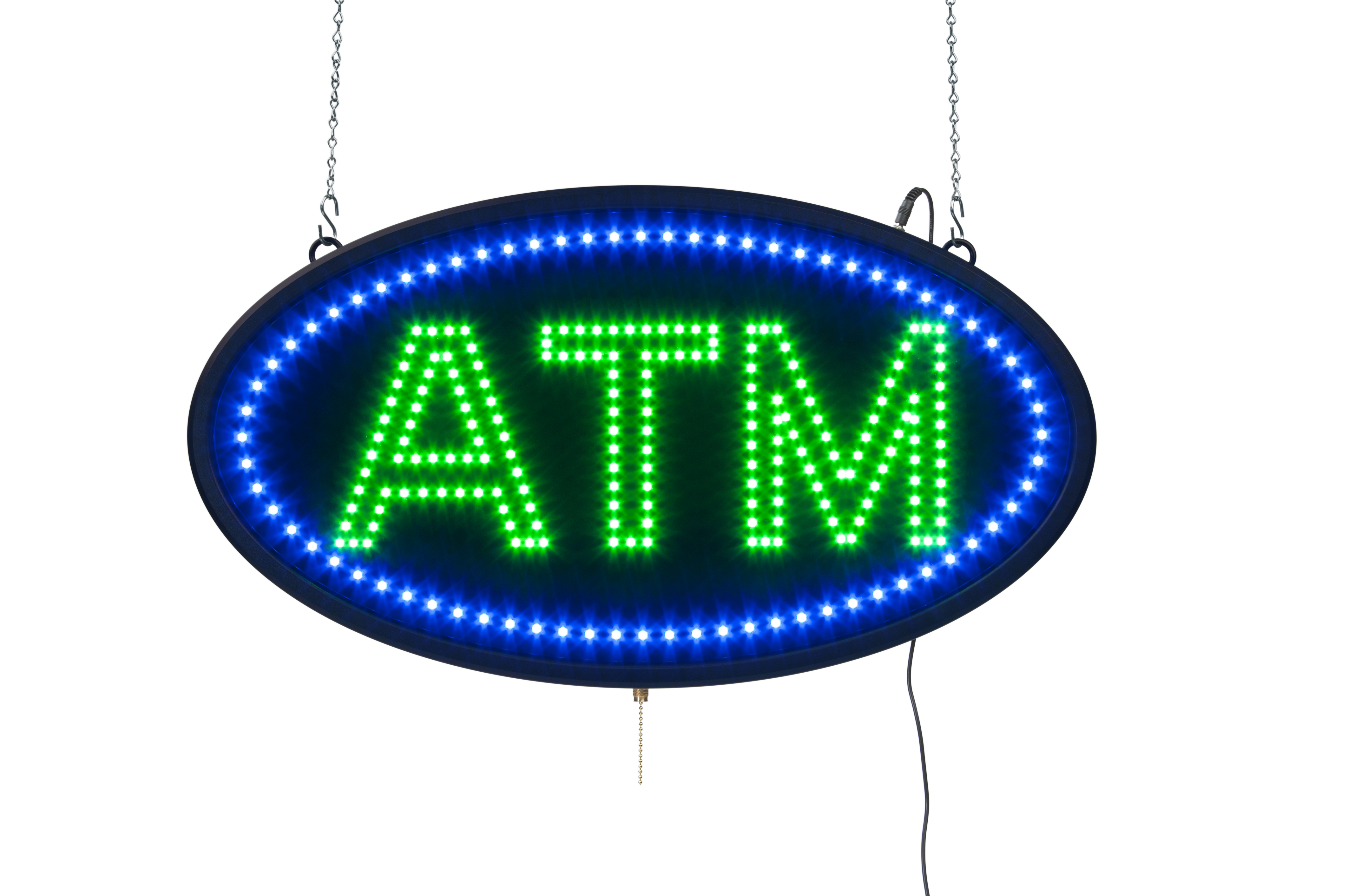 Flashing LED ATM Signs | Oval Shape | Green & Blue | Displays2Go