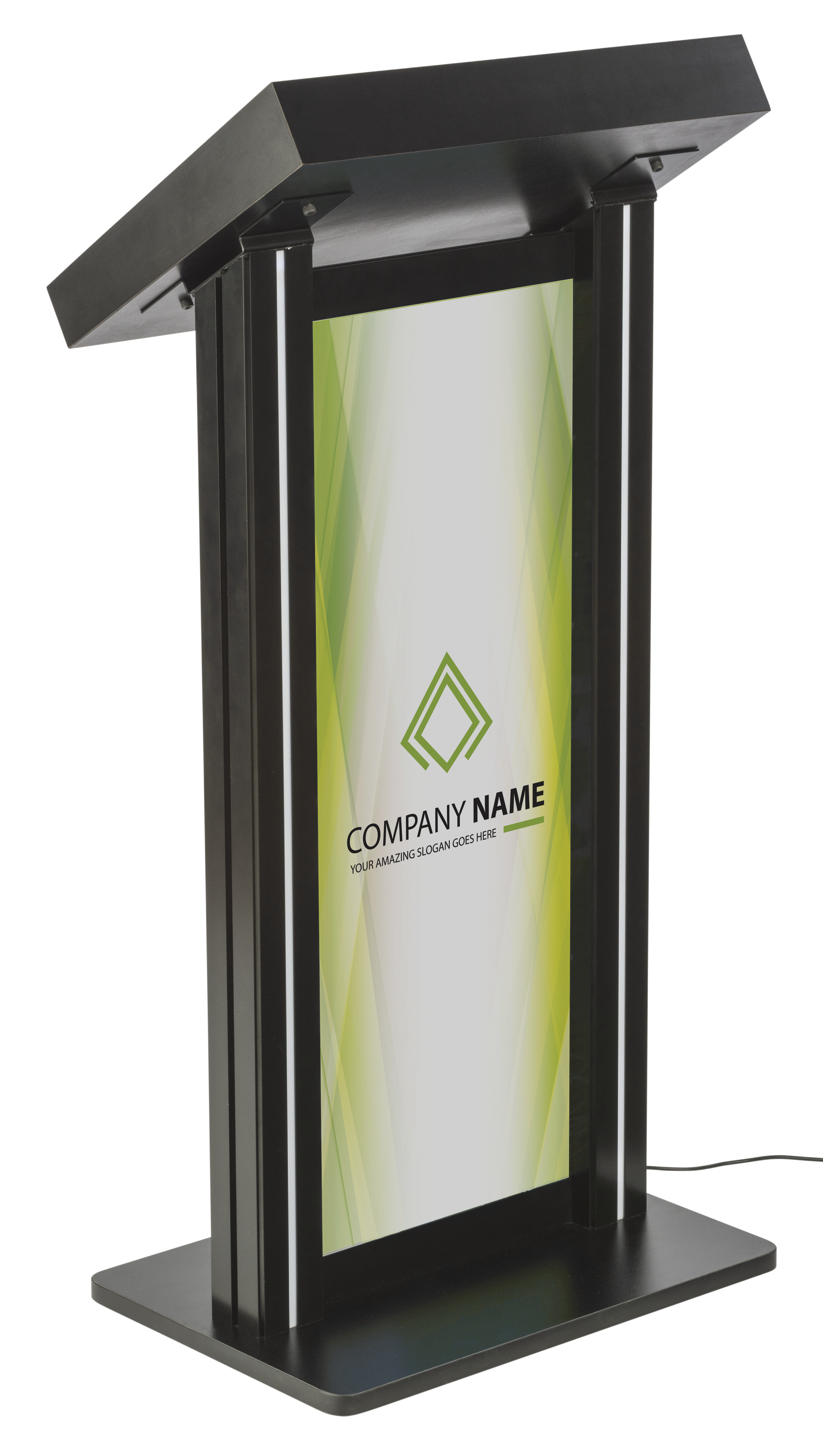 LED Podium with Graphic | Aluminum Trim with MDF Base & Top | Displays2Go