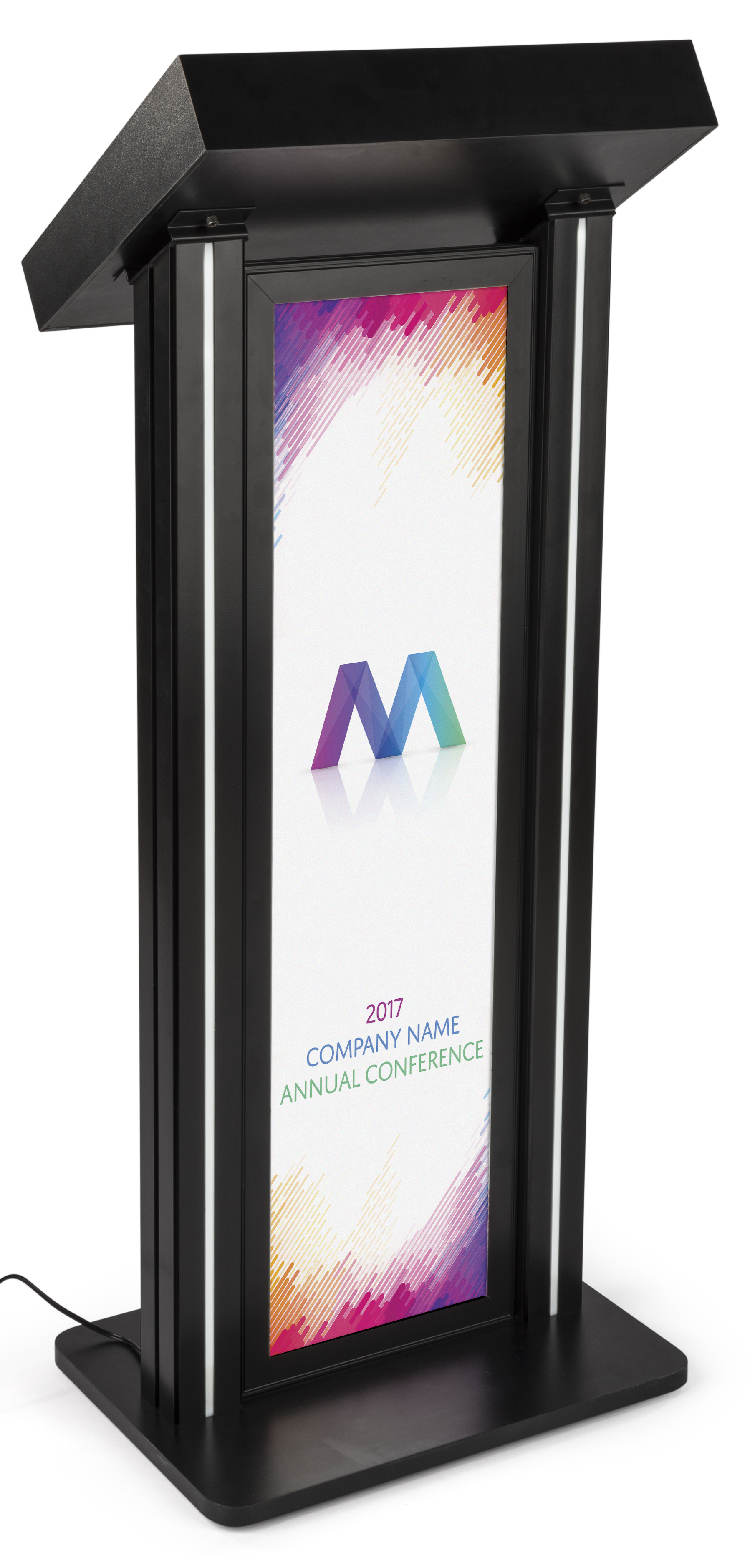 Led Podium Reference LED Podium with Graphic | Pull Out Drawer | Displays2Go