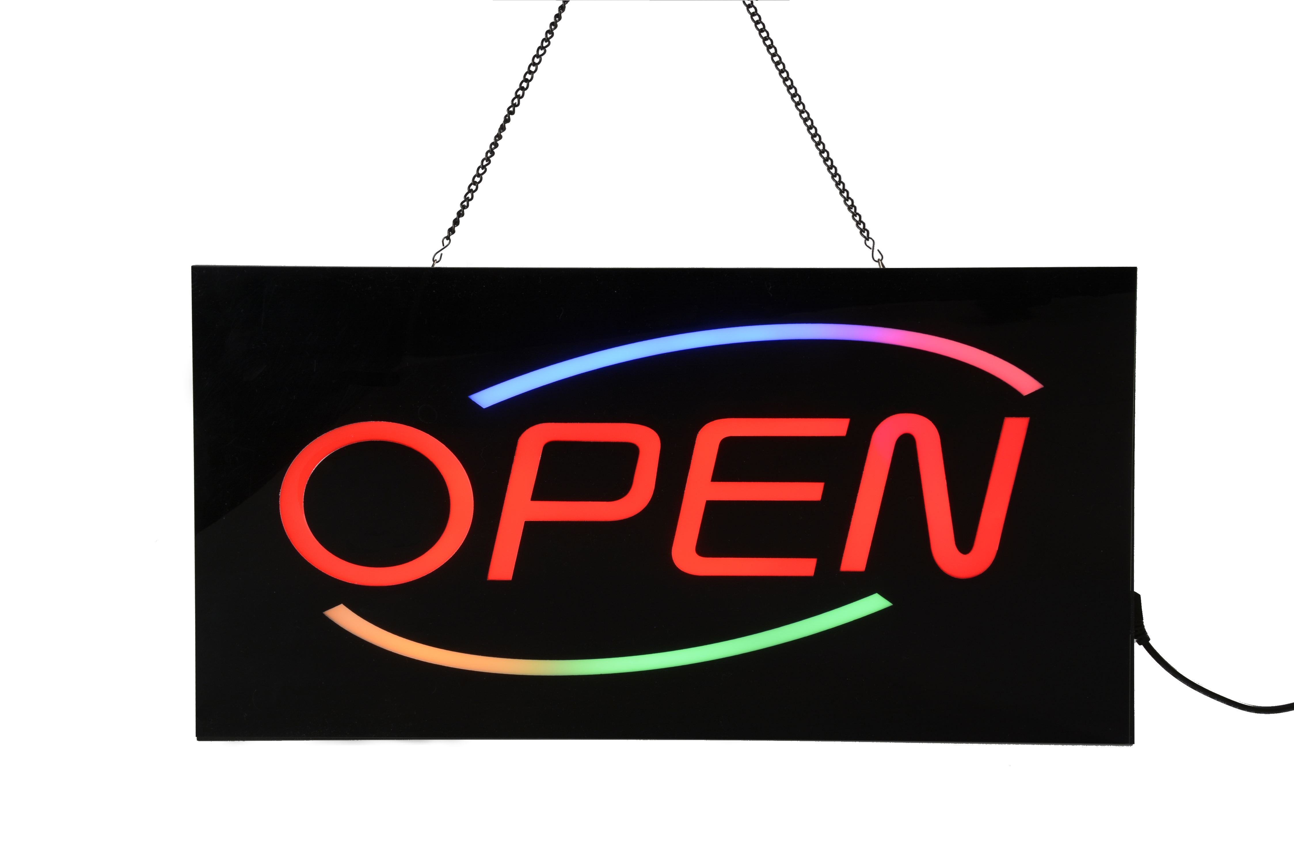Rainbow LED Open Signs | Red Text with Rainbow Pattern Outline ...