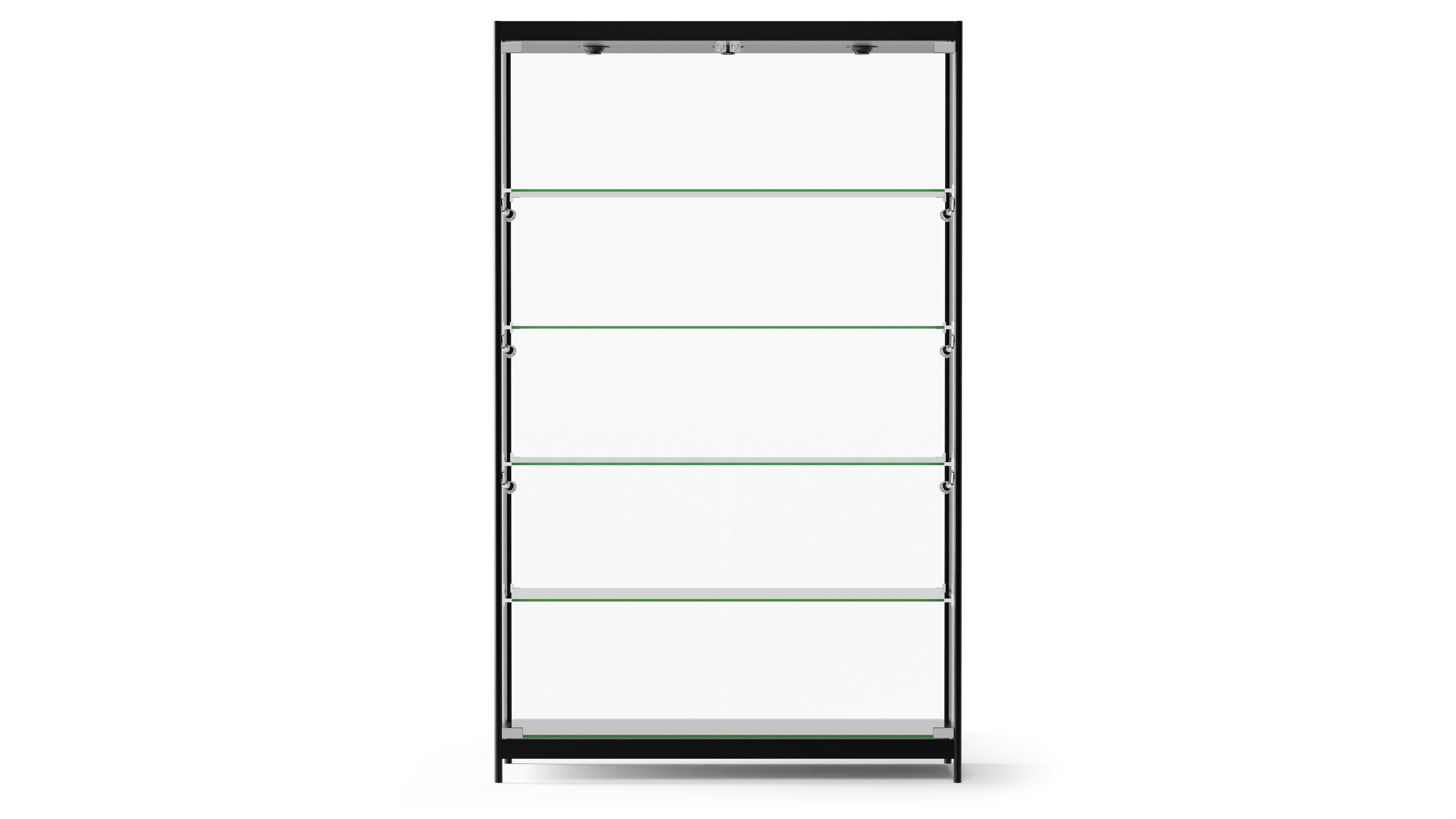 48” Display Case w/ 9 LED Top & Side Lights, 4 Fixed Shelves, Hinged Doors - Black - Image 3