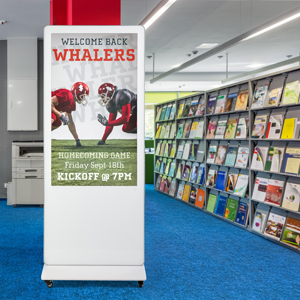 Floor standing digital kiosks for advertising in libraries and study halls