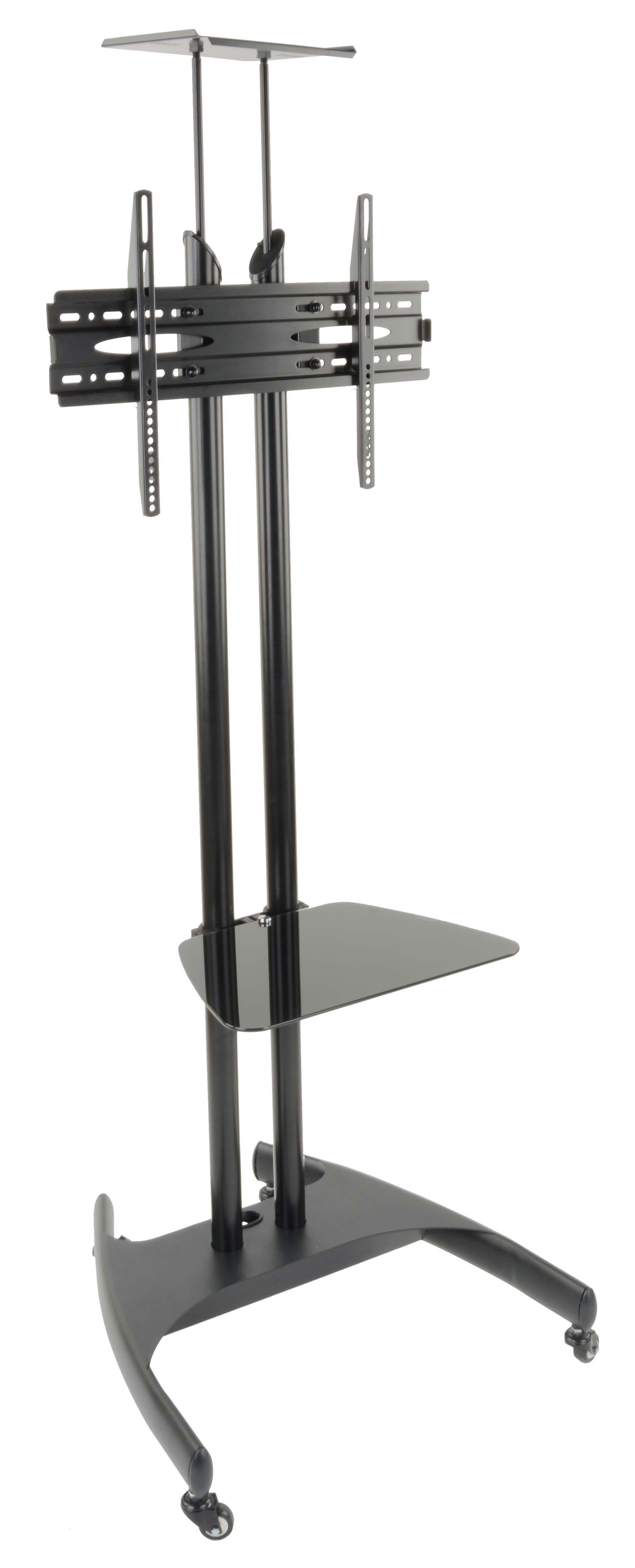 Steel TV Stand | Dual Post Monitor Mount with Tempered Glass Shel ...