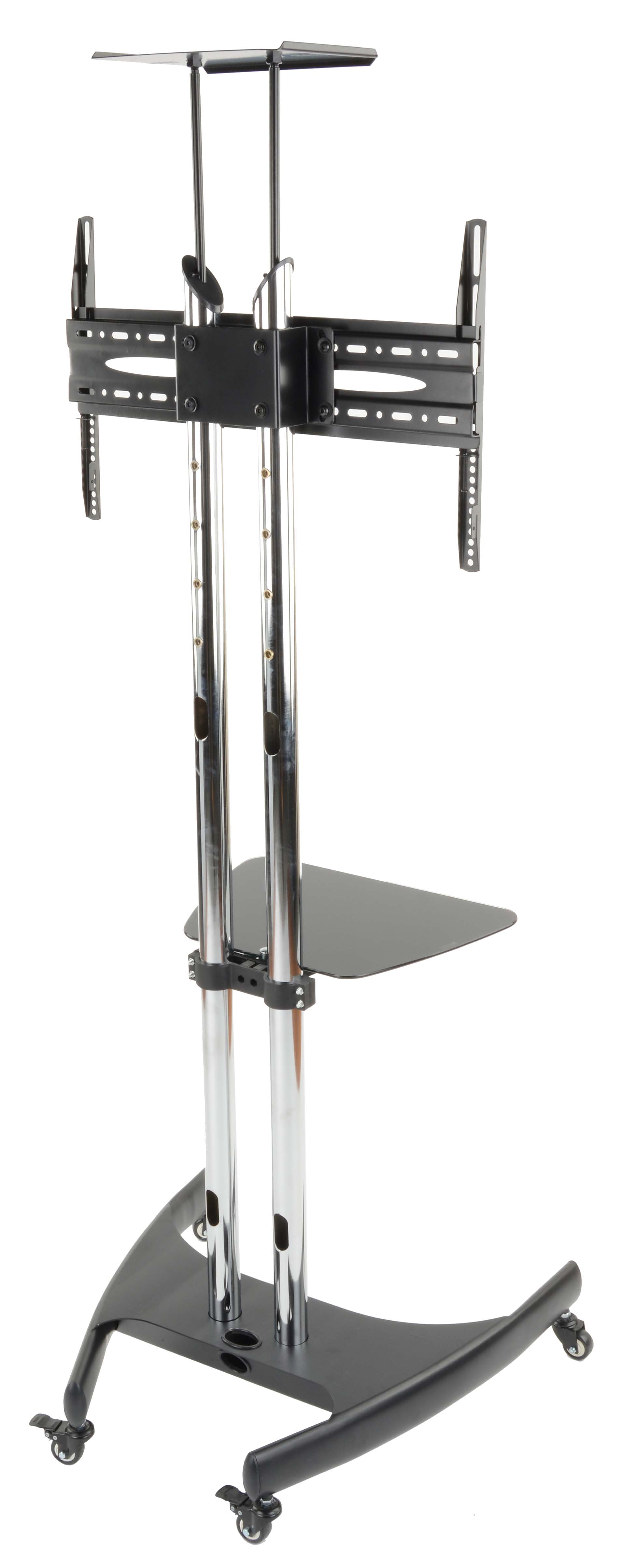 Tv Monitor Rack Silver Steel TV Stand | Monitor Rack with Glass Shelf | Displays2Go