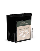 Black suggestion box with 2 pockets and sign holder