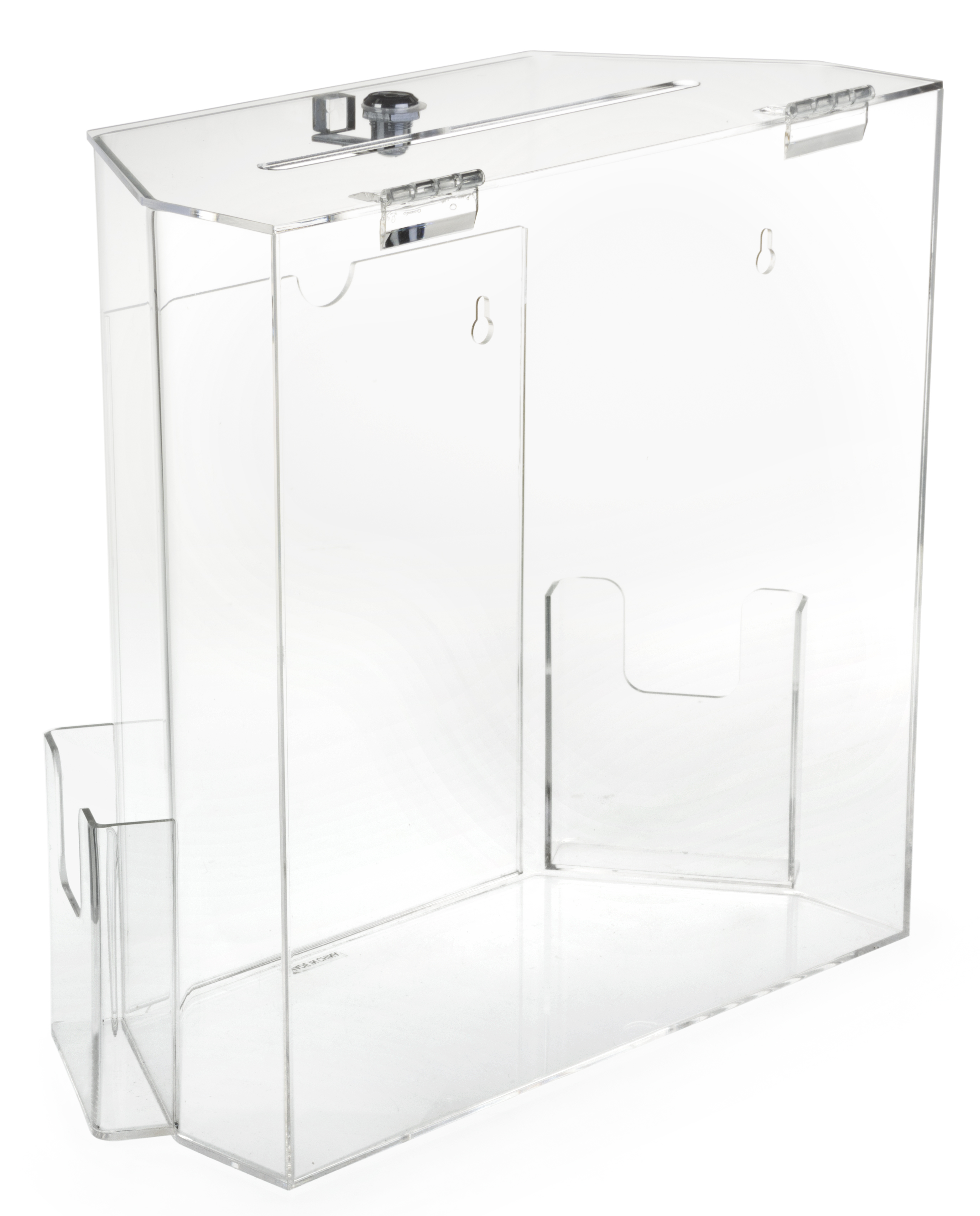 12 inch Cube Ballot Box, Suggestion Box with Key Lock and Side Pocket, Security Pen Included - Clear Acrylic (Bb)