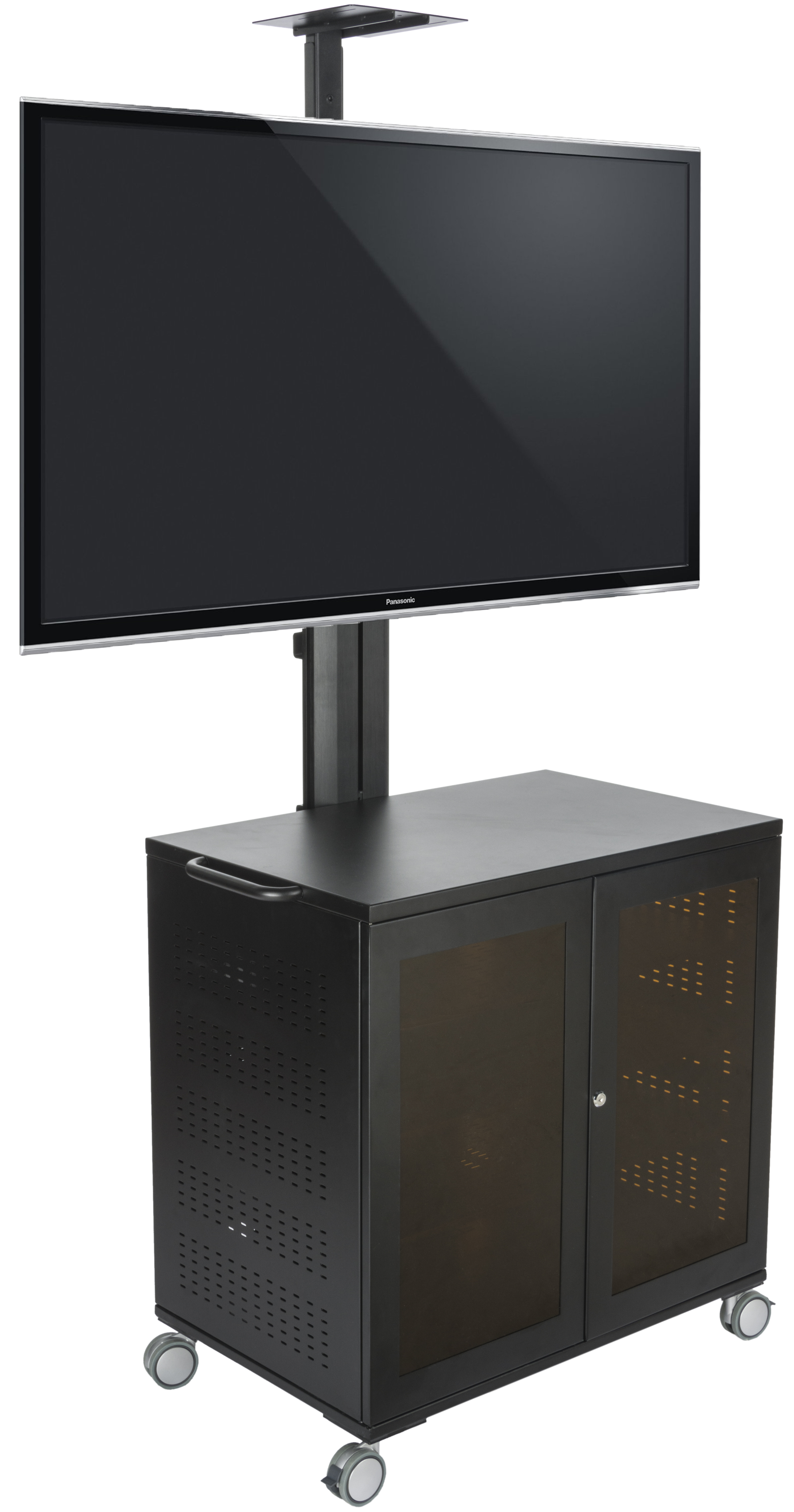 TV Stand w/ Locking Storage, Monitors 30-84", Power Outlets, Camera Mount – Black - Image 2