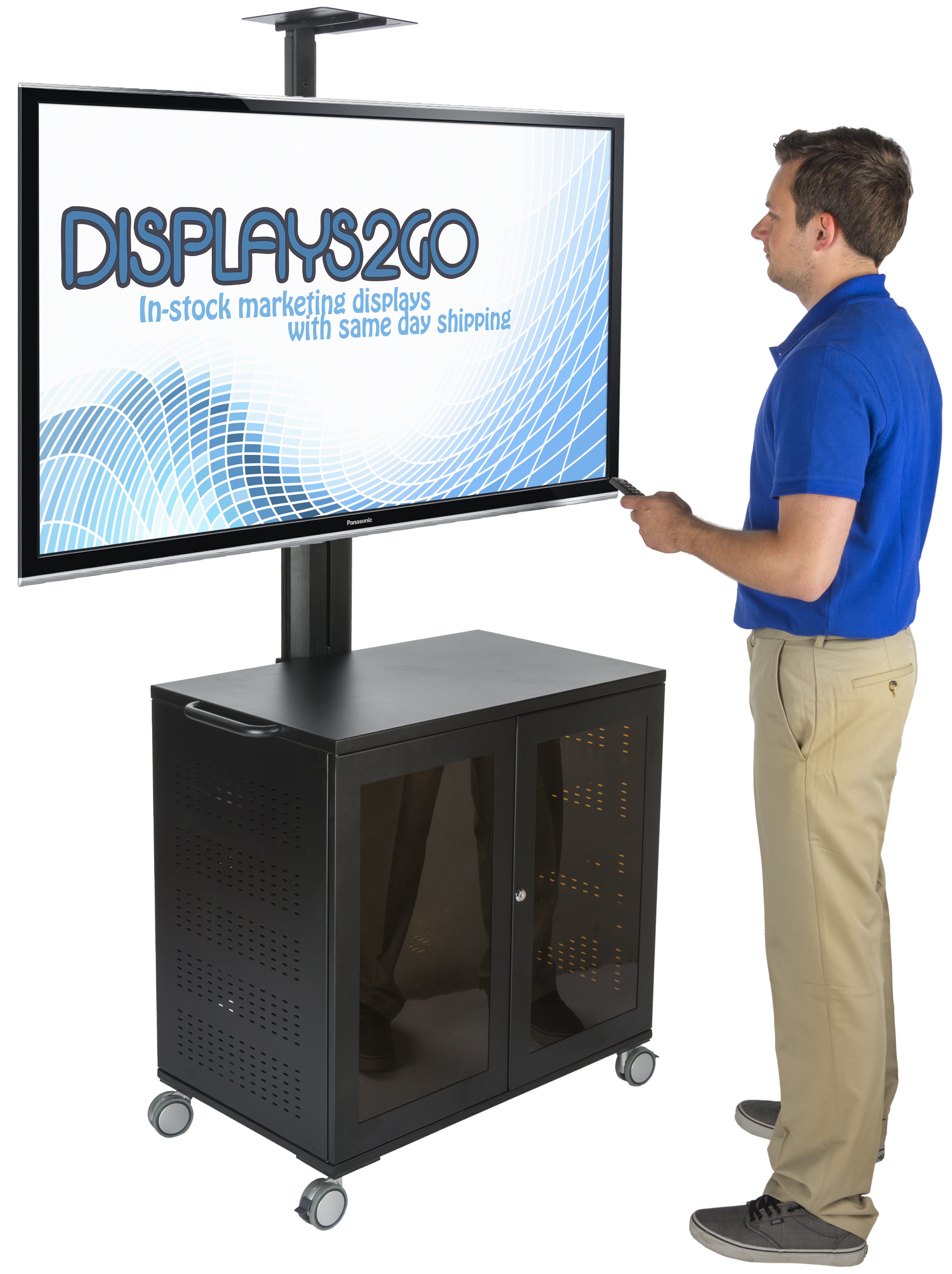 TV Stand w/ Locking Storage, Monitors 30-84", Power Outlets, Camera Mount – Black - Image 7
