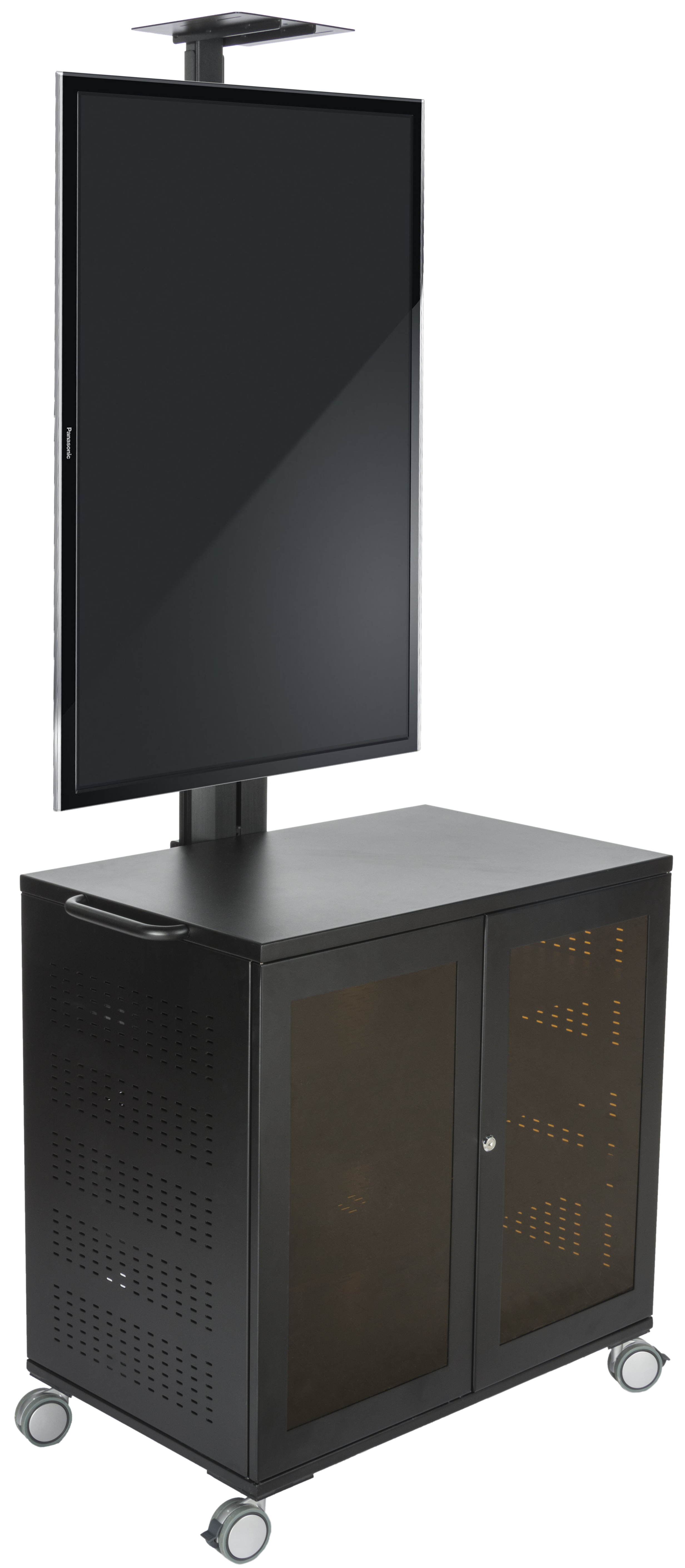 TV Stand w/ Locking Storage, Monitors 30-84", Power Outlets, Camera Mount – Black - Image 3