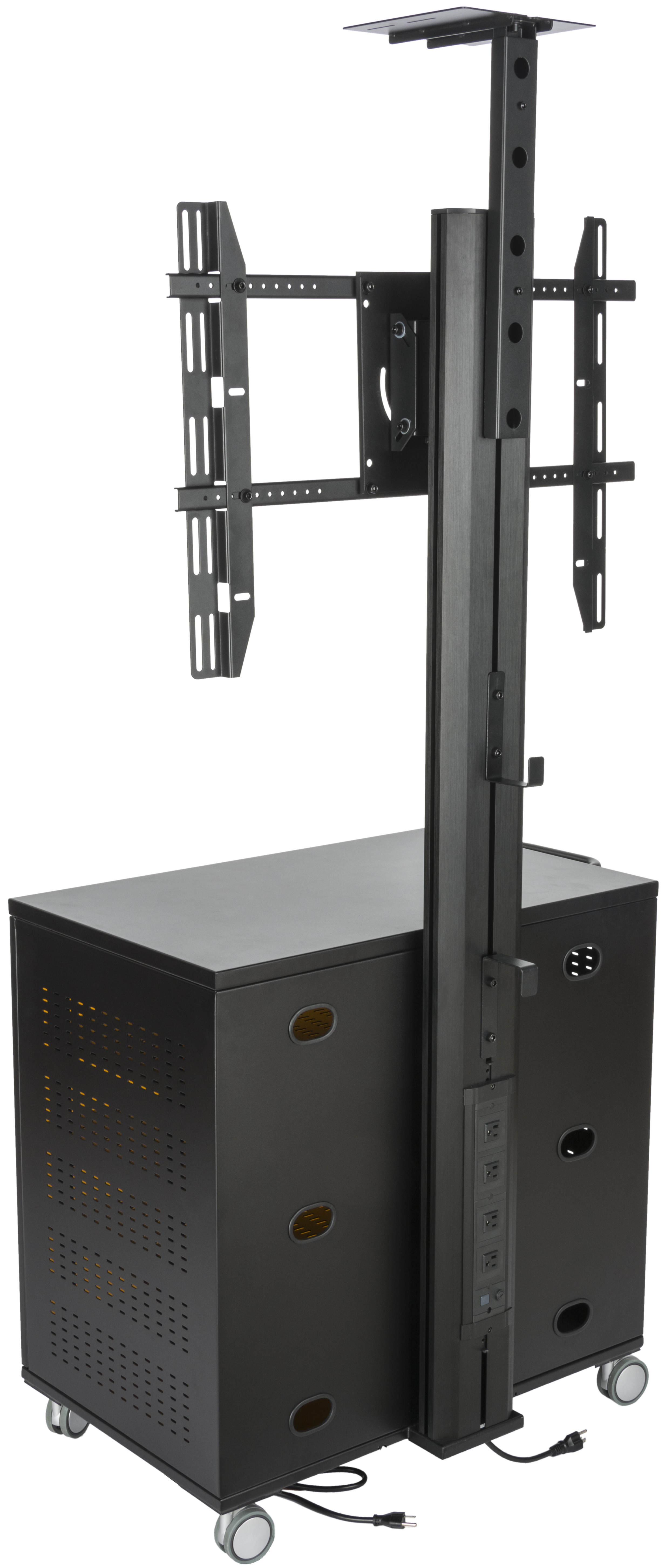 TV Stand w/ Locking Storage, Monitors 30-84", Power Outlets, Camera Mount – Black - Image 4