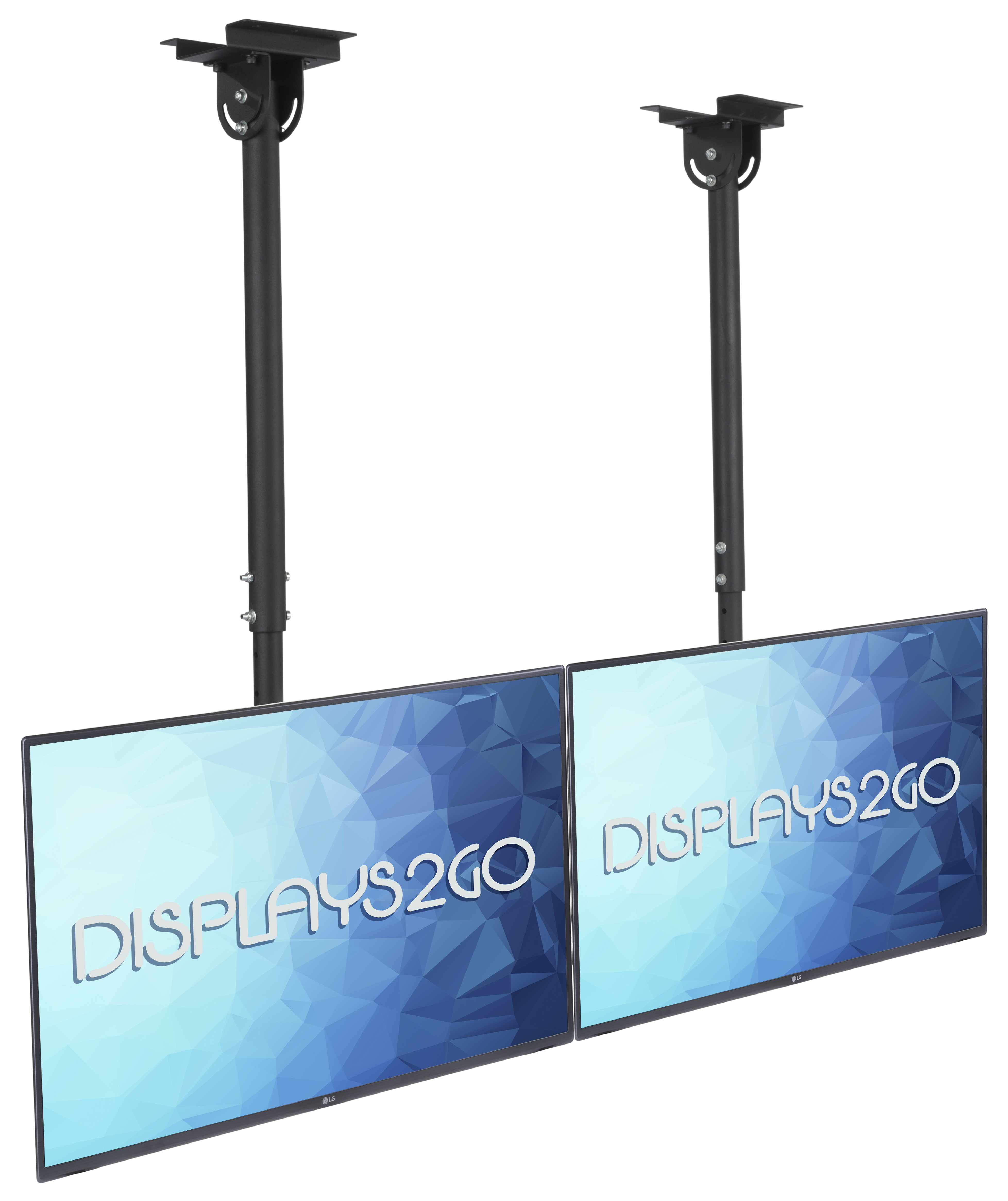 Ceiling TV Mount for (2) 30"-60” Monitors, Tilting Bracket, Adjustable Height - Black - Image 2