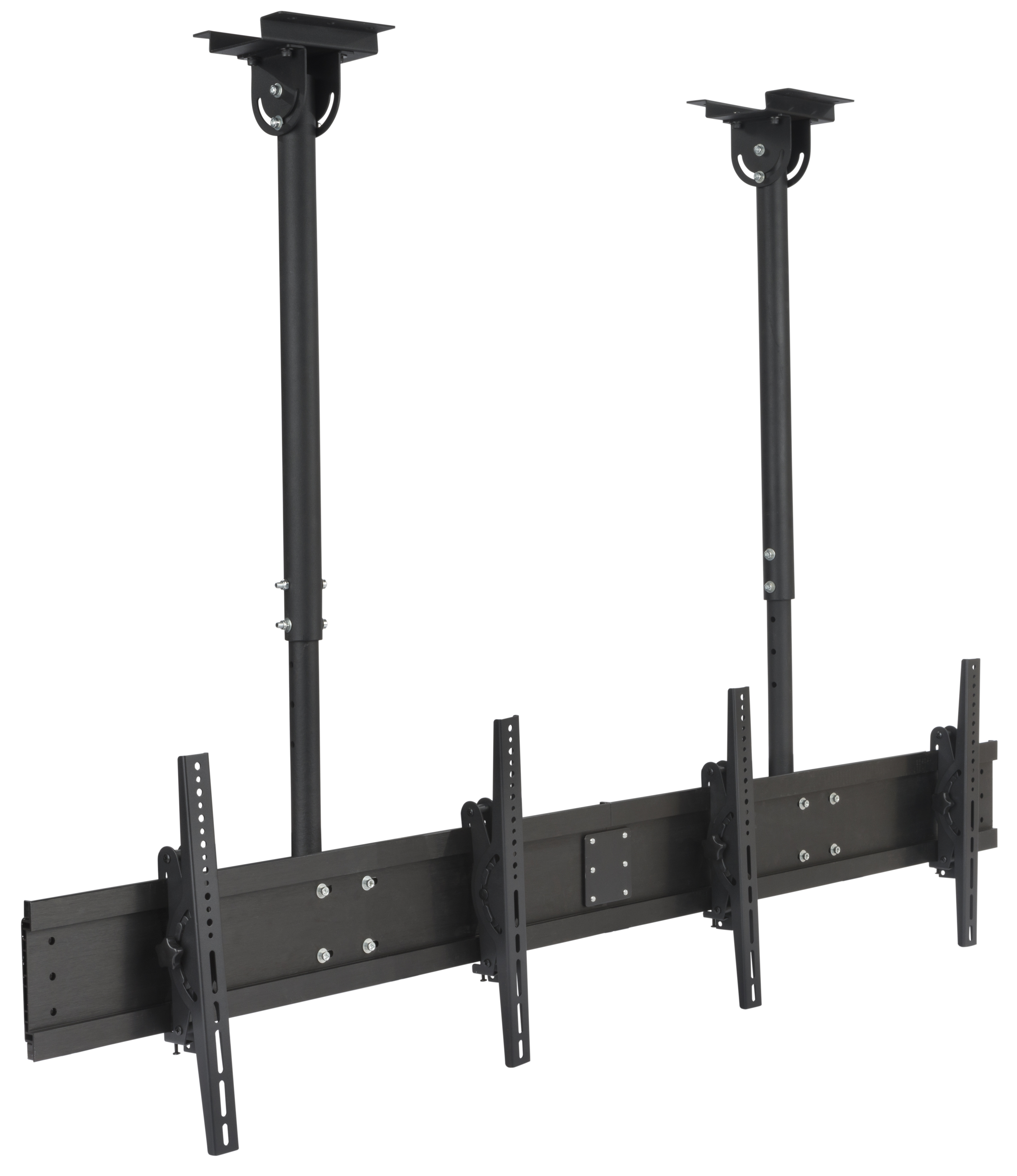 Ceiling TV Mount for (2) 30"-60” Monitors, Tilting Bracket, Adjustable Height - Black