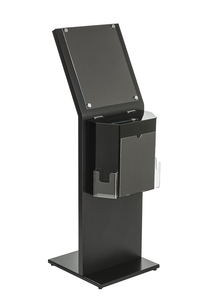 Acrylic Ballot Box with 11 x 14 Sign Holder, 2 Side Pockets, Floor Standing - Black - Image 2