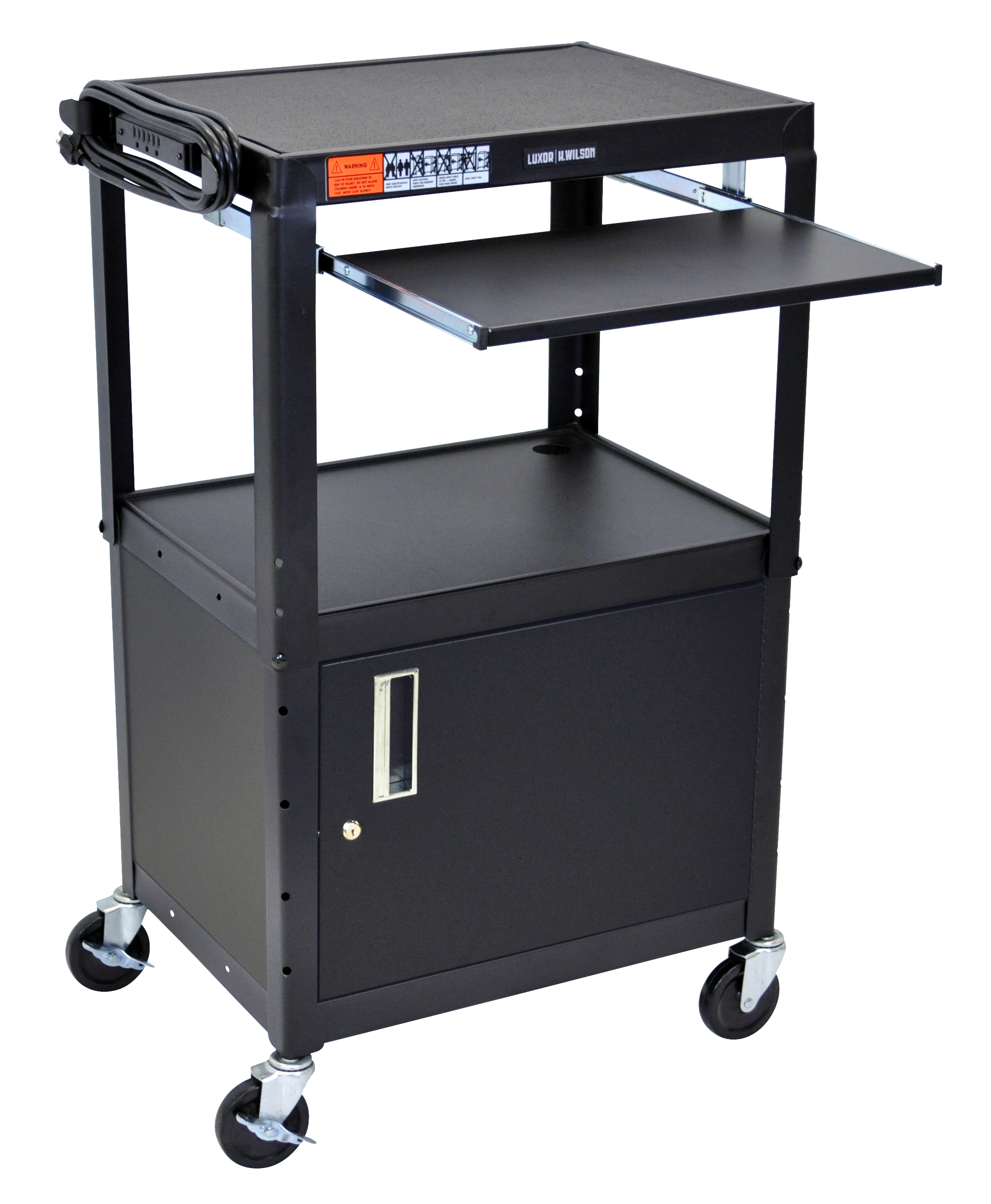 Height Adjustable Multimedia Carts w/ Black Finish & Lockable Cabinet ...