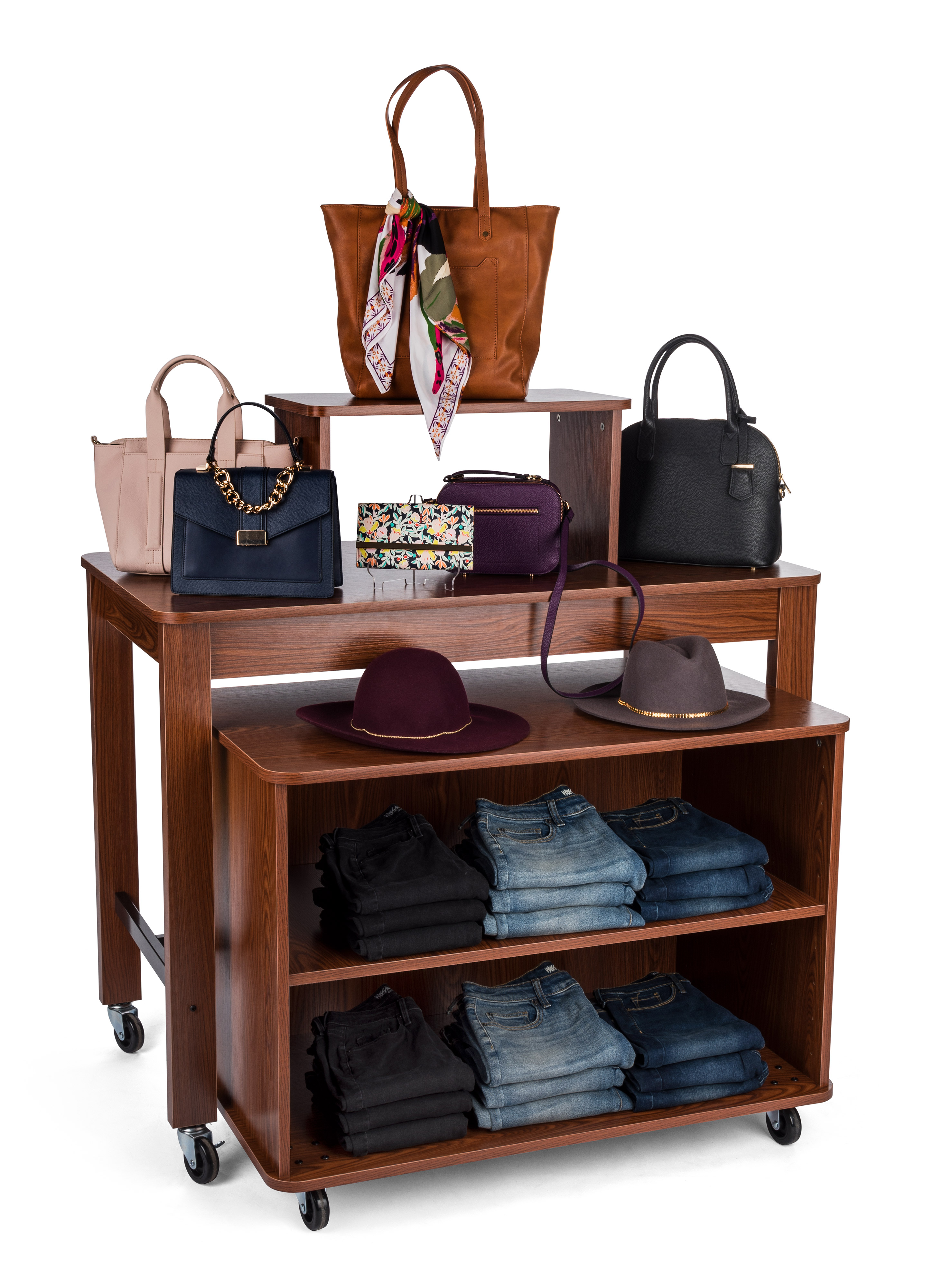 Nested Display Nested Table Display Shelves | Two-Piece Set w/ Brown Finish | Displays2Go