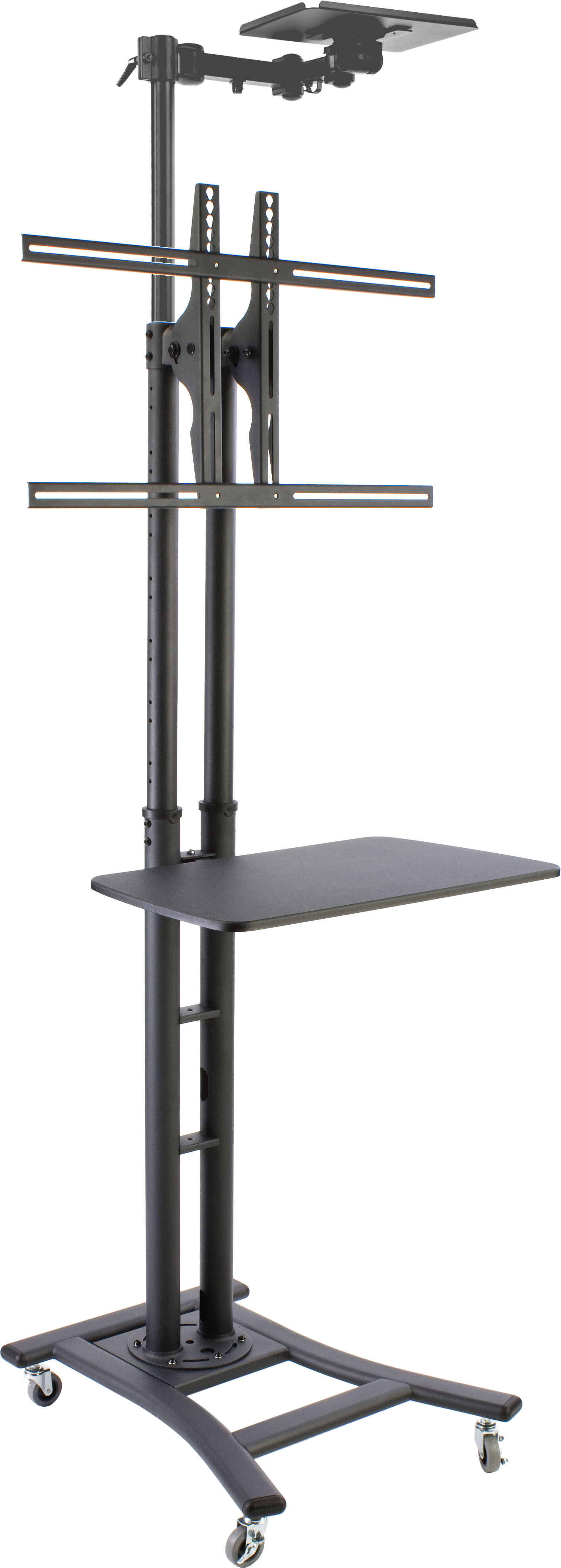 TV Stand with 28” AV Shelf & Camera Tray, Fits Monitors 37” to 70”, Tilting - Black - Image 2