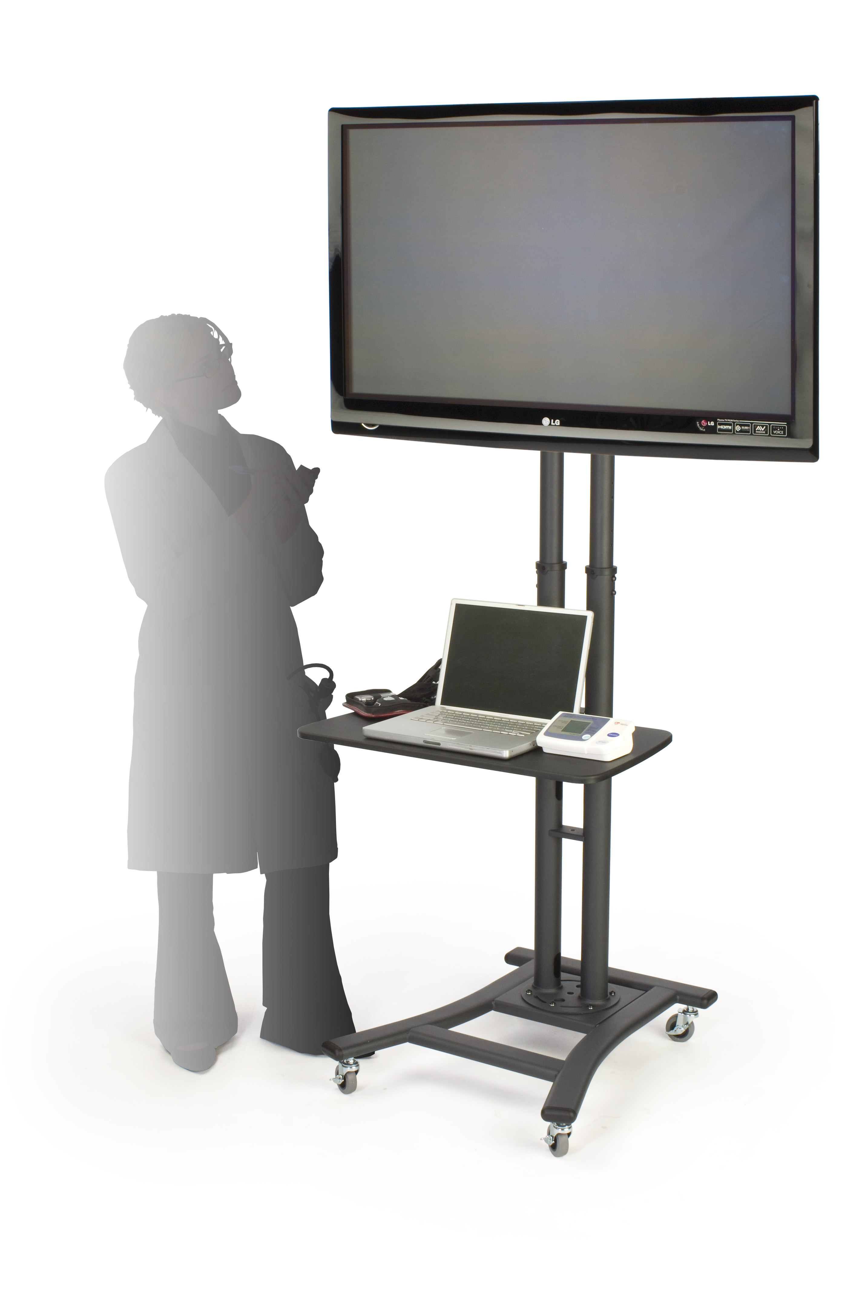 TV Stand with Shelf, Fits Monitors 37” to 65”, Wheels – Black - Image 5