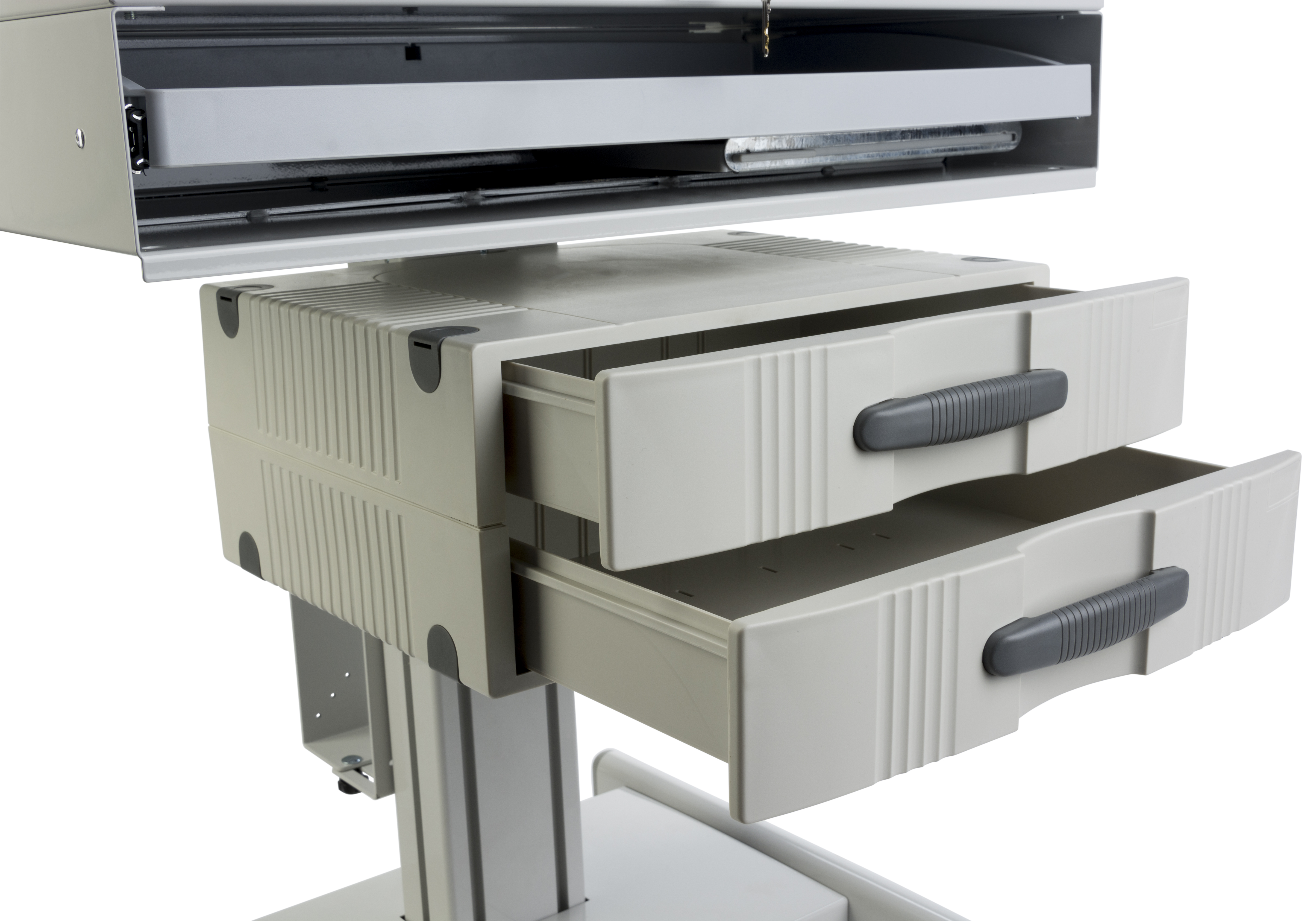 Computer Cart for (1) 15”-27” Screens, Height Adjustable, Drawers & CPU Holder – Gray - Image 5