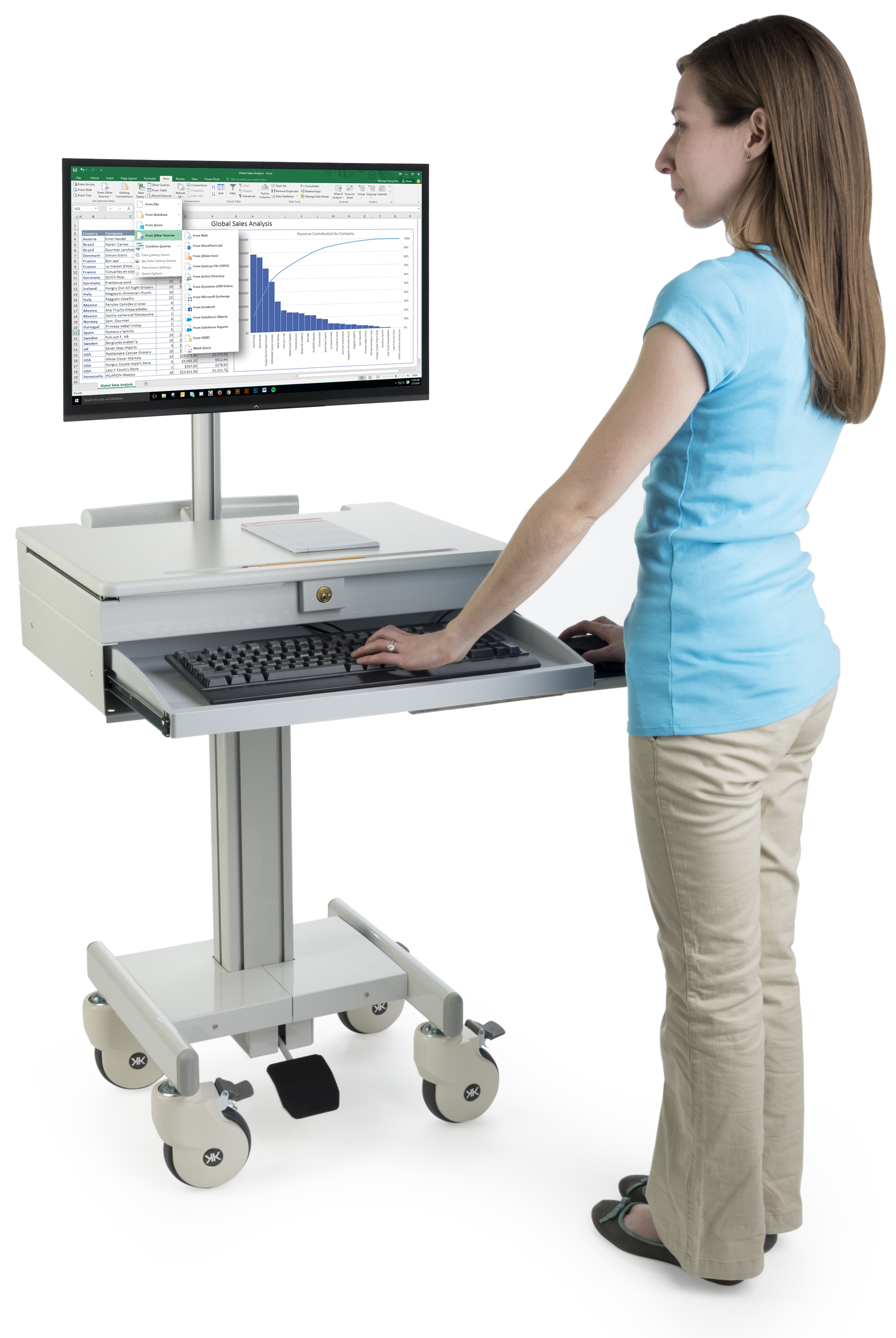 Computer Cart for (1) 15”-27” Screens, Height Adjustable, Drawers & CPU Holder – Gray - Image 8