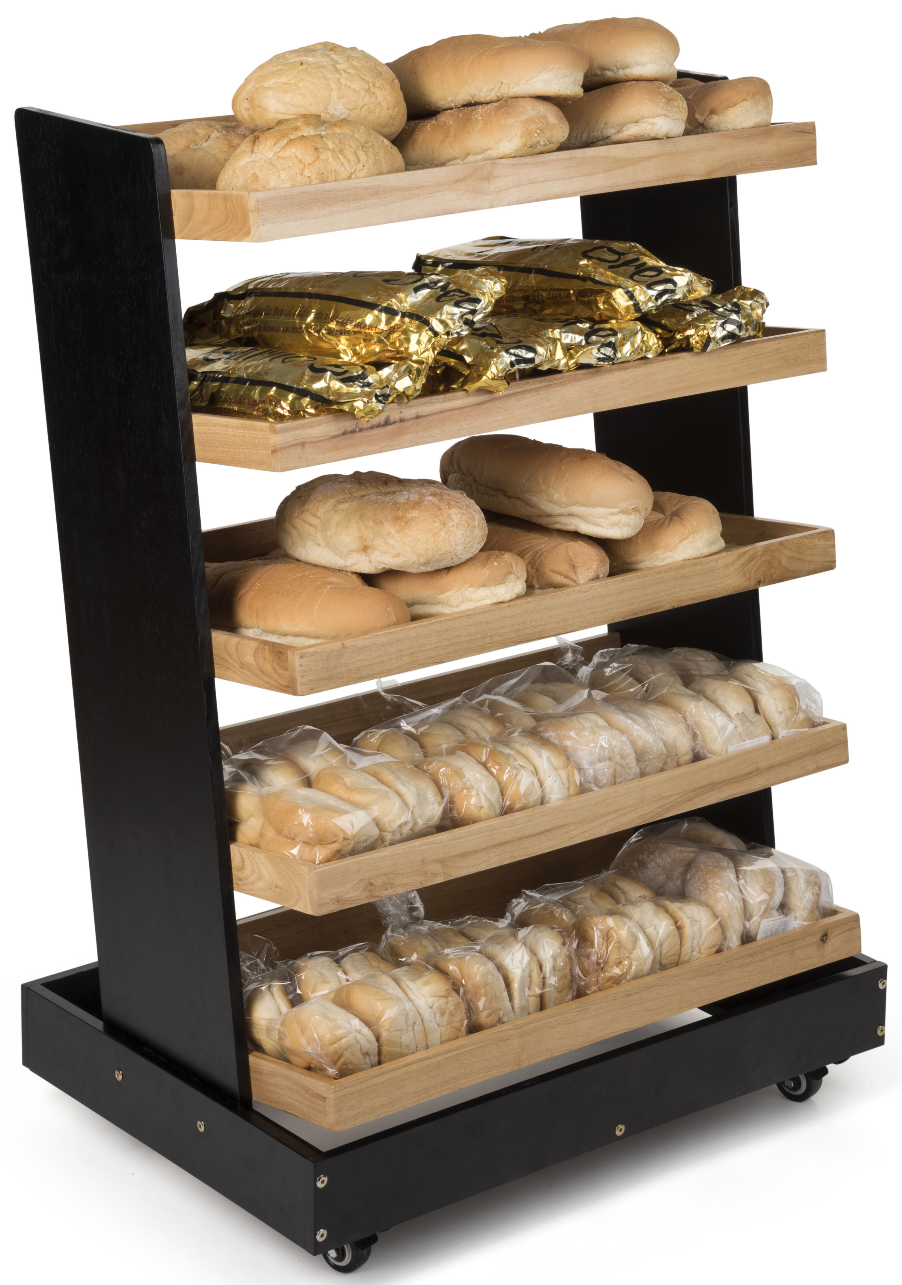 Produce Box Racks Produce Rack Display | Black Frame with Oak Shelves | Displays2Go