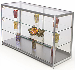 4' Silver Extra Vision Aluminum Display Case with LED Lighting - Tempered  Glass Finish