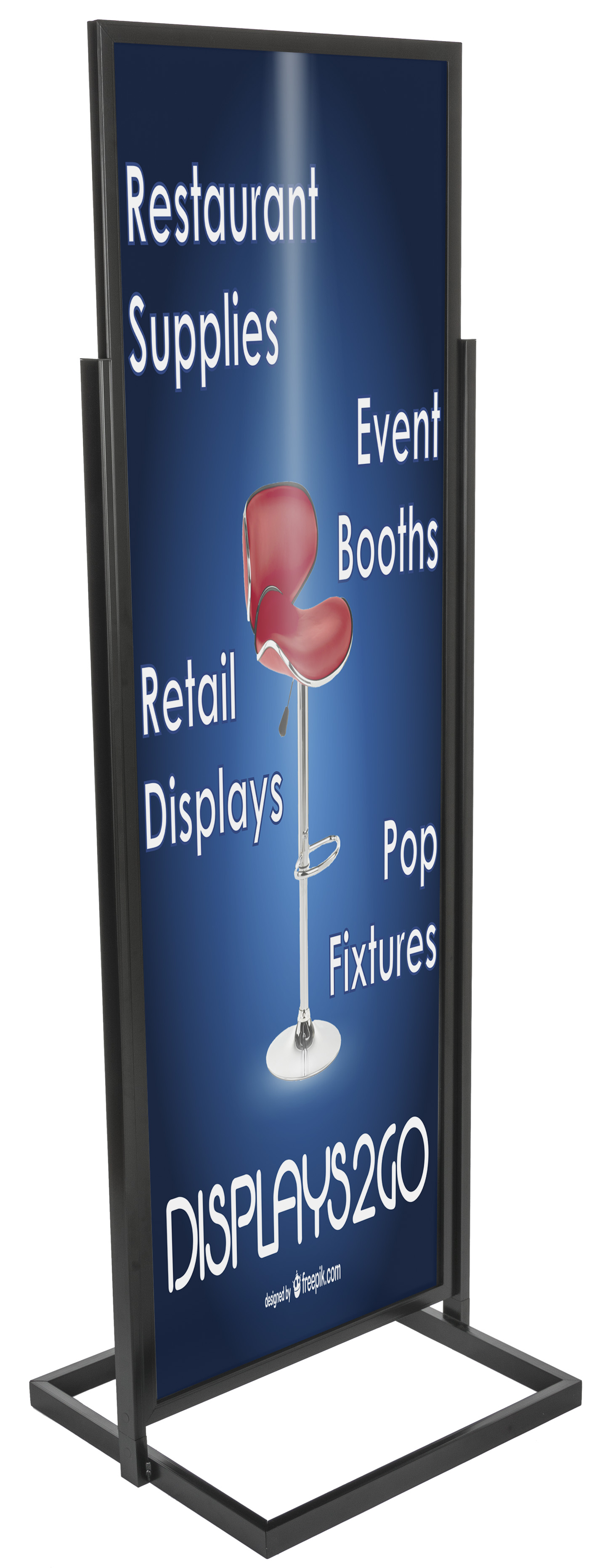 22" x 69" Floor Standing Poster Holder, Top Insert, Double-Sided - Black