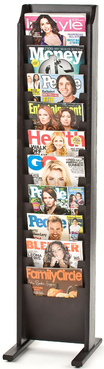 Small Magazine Display Case Cascading Pocket Magazine Holder Made with a Solid Oak Frame | Displays2Go