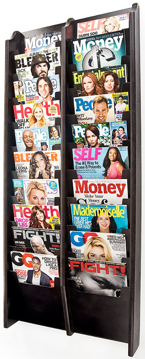 Small Magazine Display Case Black Cascading Holder for Magazines has (20) Pockets | Displays2Go