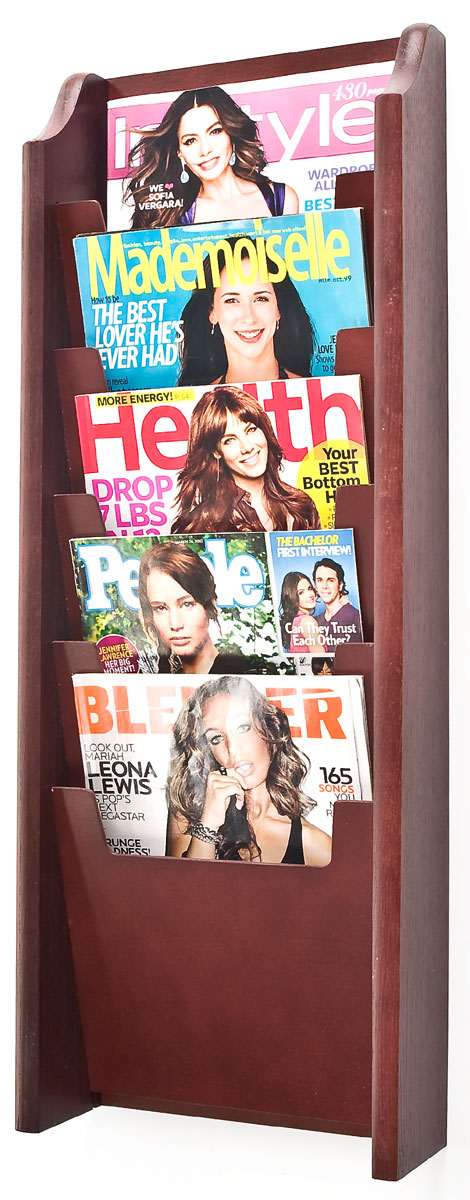 (5) Pocket Mahogany Magazine Rack - Wall Mounting Display | Displays2Go