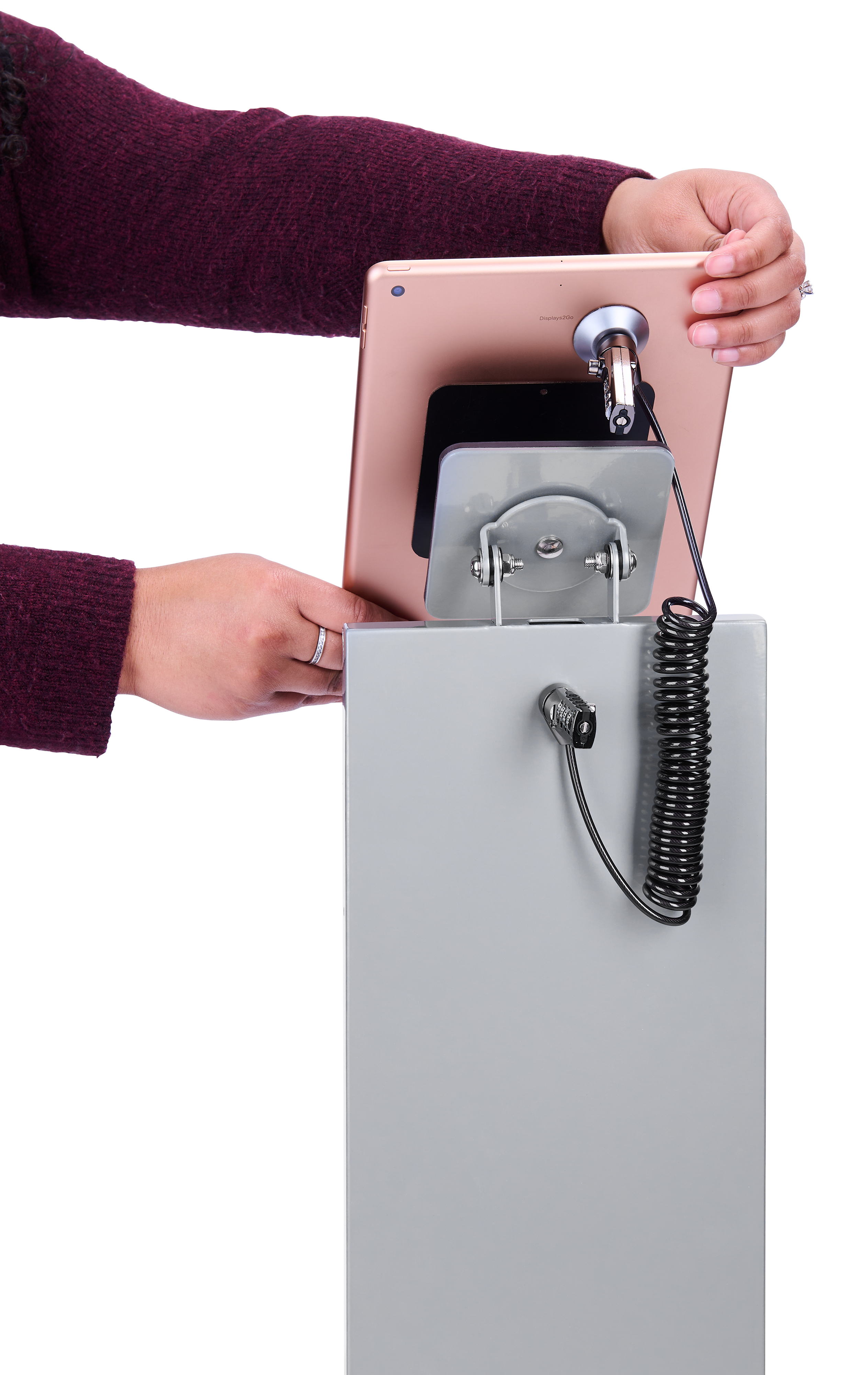 Magnetic Tablet Floor Stand w/ Cable Lock, Universal Compatibility – Black or Silver - Image 8