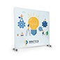 Left angle of custom printed backdrop with aluminum frame on wheels