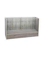 Display counter with locking sliding door