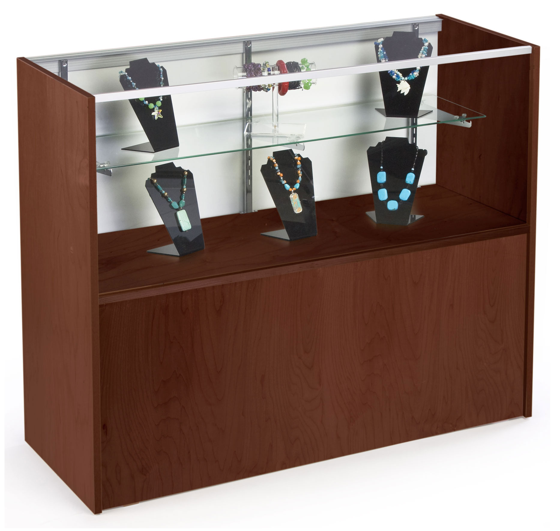 Counter Showcase | Half Vision Display with Cherry Finish | Displays2Go