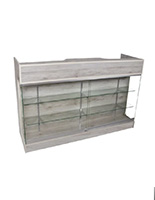 Retail store counter with rear storage